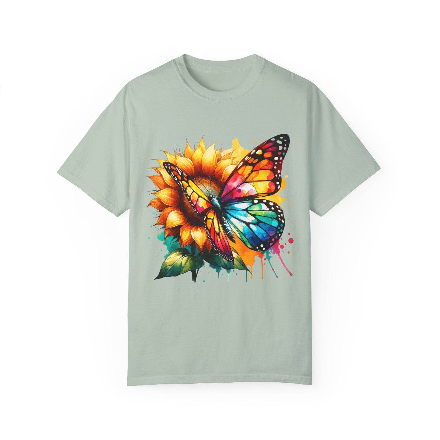 Vibrant Butterfly and Sunflower Unisex T-Shirt - Colorful Nature Art Tee