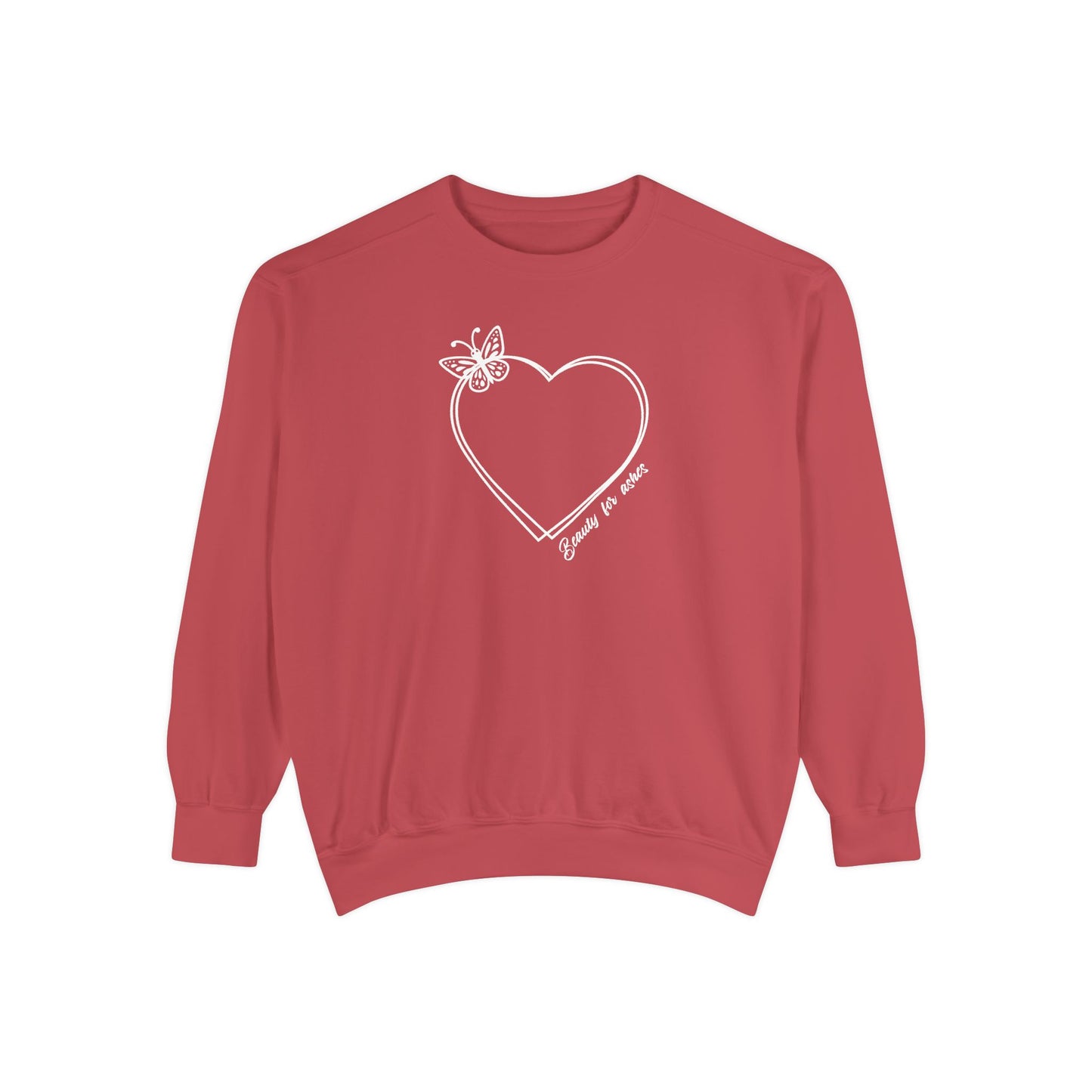 Garment-Dyed Heart Sweatshirt - 'Beauty for ashes' Design with butterfly