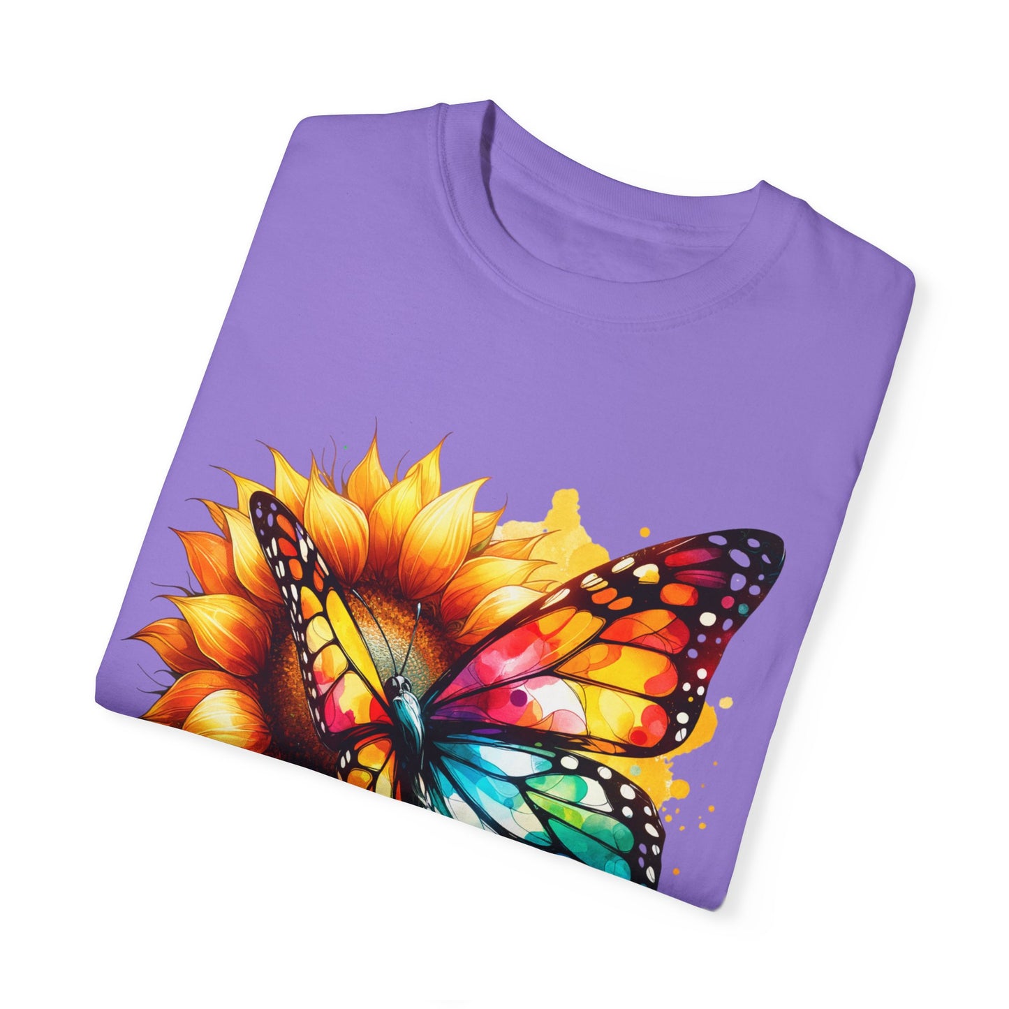 Vibrant Butterfly and Sunflower Unisex T-Shirt - Colorful Nature Art Tee