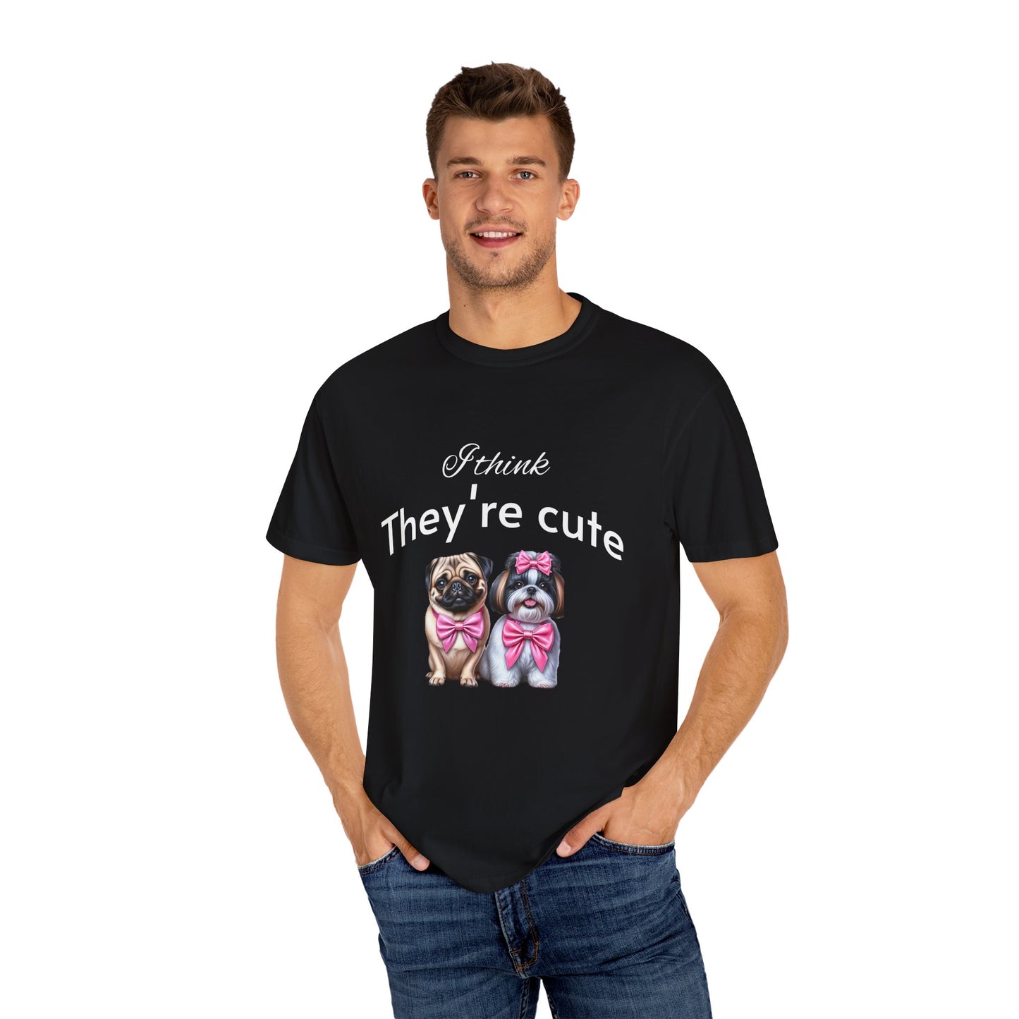 I think they're cute - an adorable pug and a cute shih tzu toy dog - Unisex T-Shirt - Nature Art Tee