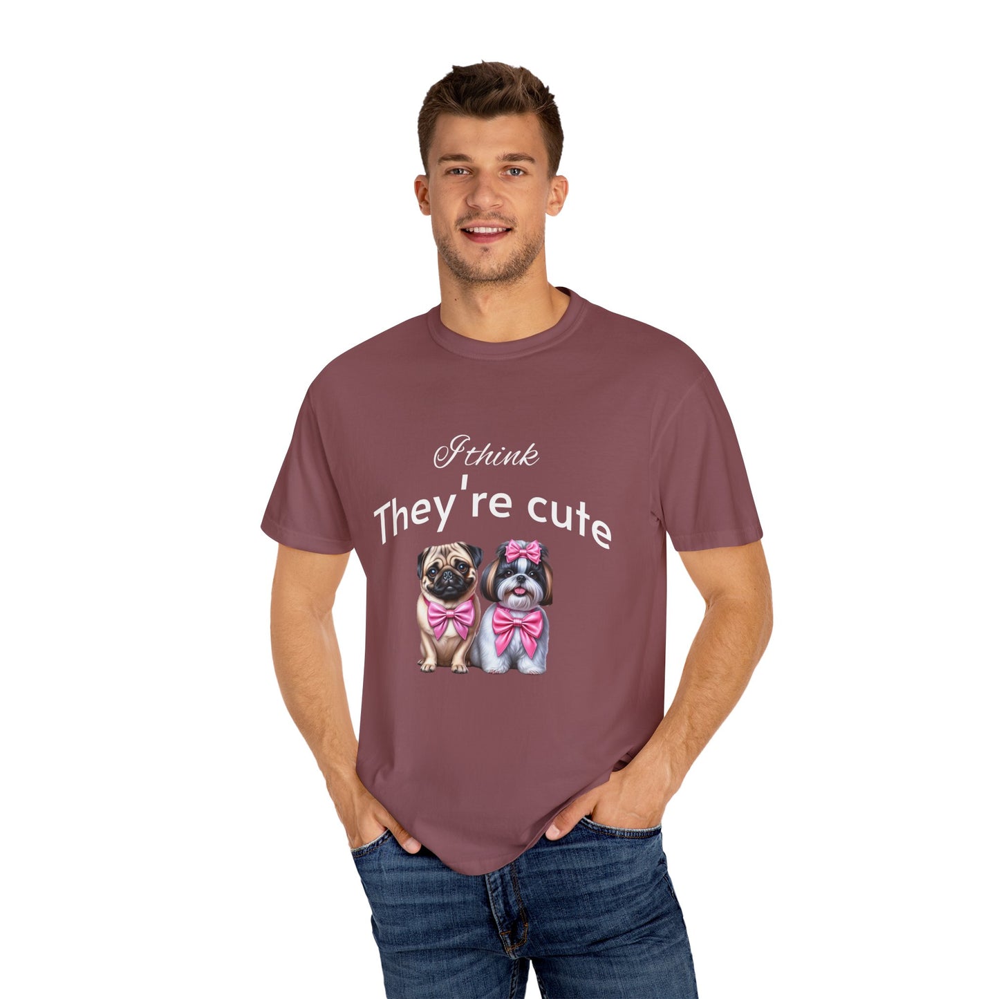 I think they're cute - an adorable pug and a cute shih tzu toy dog - Unisex T-Shirt - Nature Art Tee
