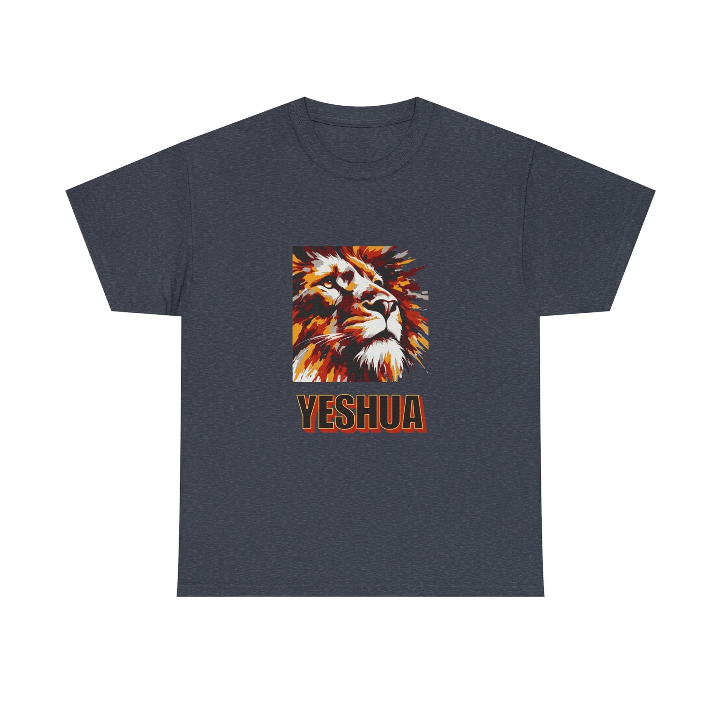 YESHUA - a warmly coloured t shirt with an abstract painting of a lion Inspirational- Creative & Unique Design