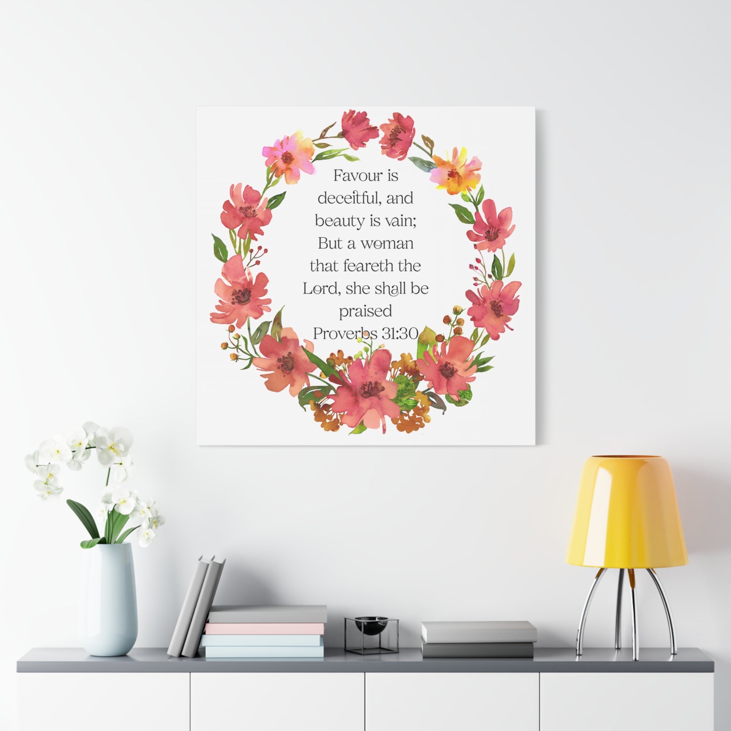 Floral Scripture Canvas Wall Art, Home Decor, Inspirational Gift, Proverbs 31:30, Christian Decor, Women’s Empowerment, Motivational Wall Art