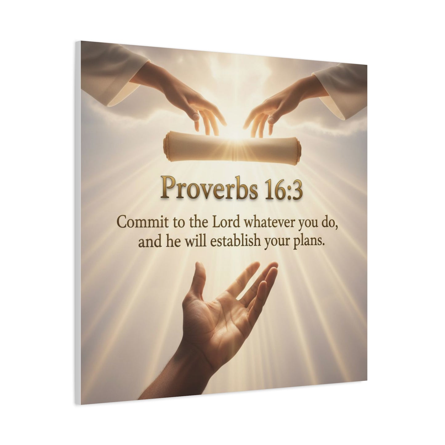 Inspirational Wall Art, Motivational Canvas Print, Home Decor, Christian Gift, Proverbs 16:3 Quote