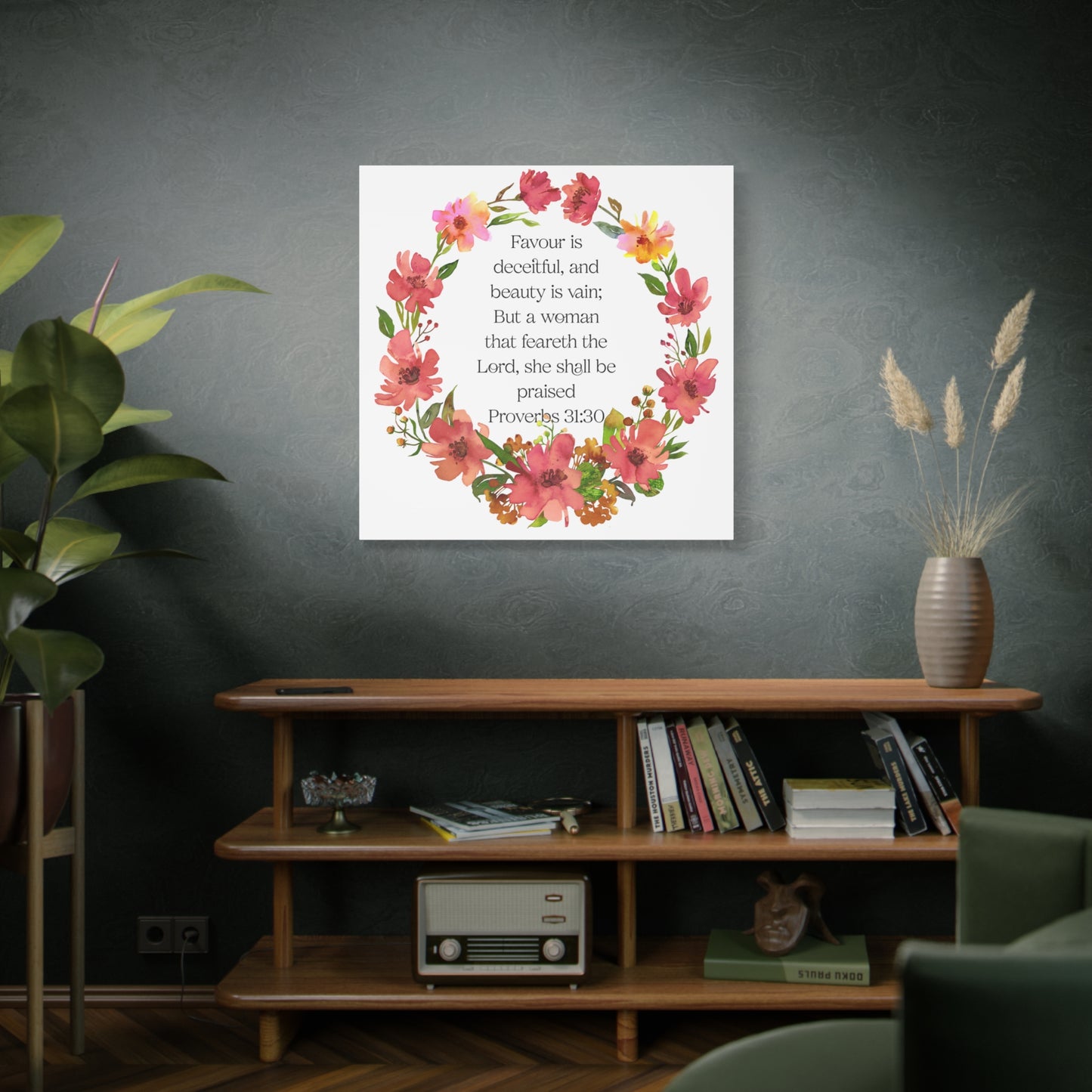 Floral Scripture Canvas Wall Art, Home Decor, Inspirational Gift, Proverbs 31:30, Christian Decor, Women’s Empowerment, Motivational Wall Art