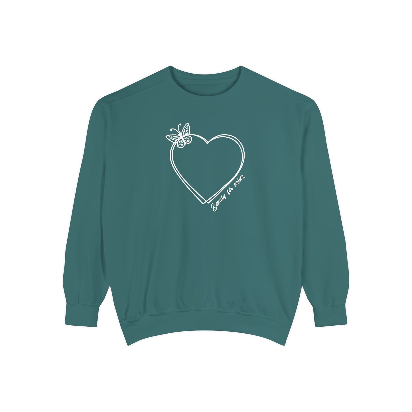 Garment-Dyed Heart Sweatshirt - 'Beauty for ashes' Design with butterfly