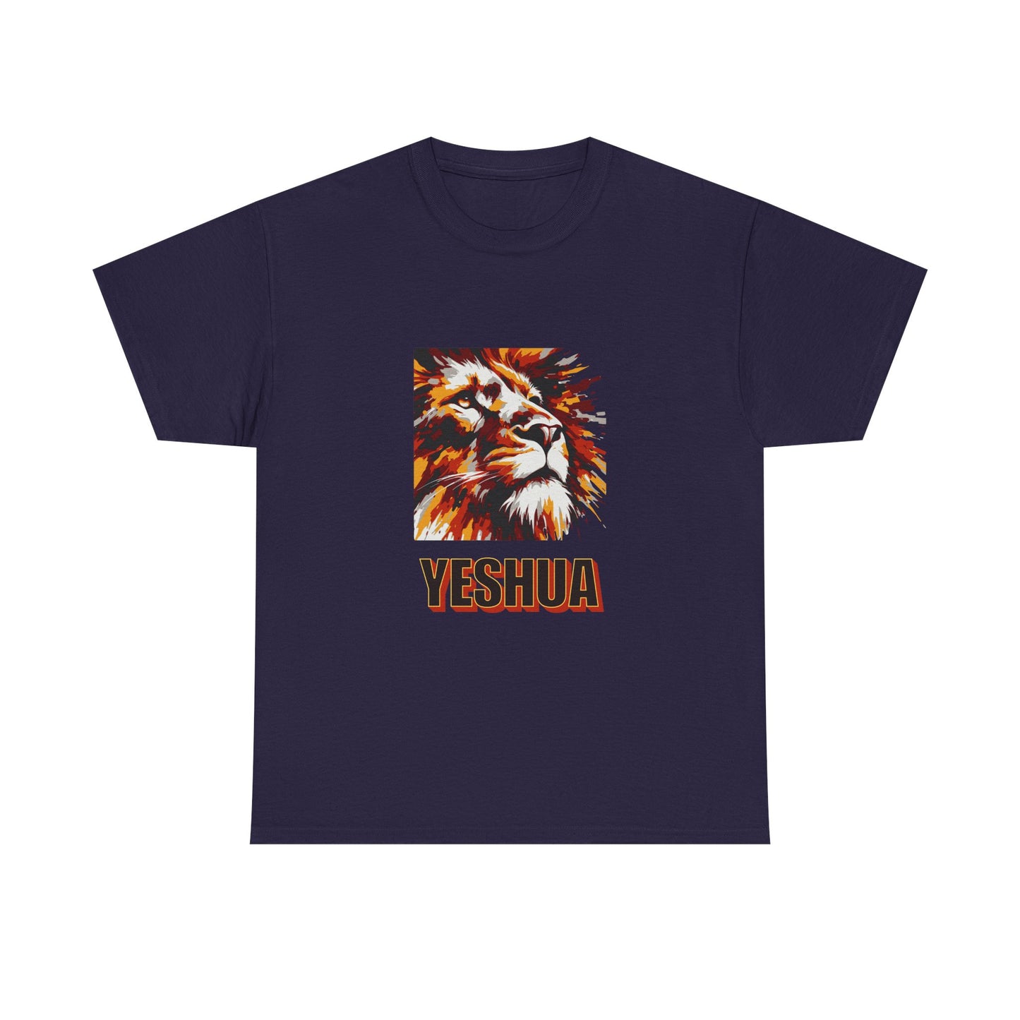 YESHUA - a warmly coloured t shirt with an abstract painting of a lion Inspirational- Creative & Unique Design