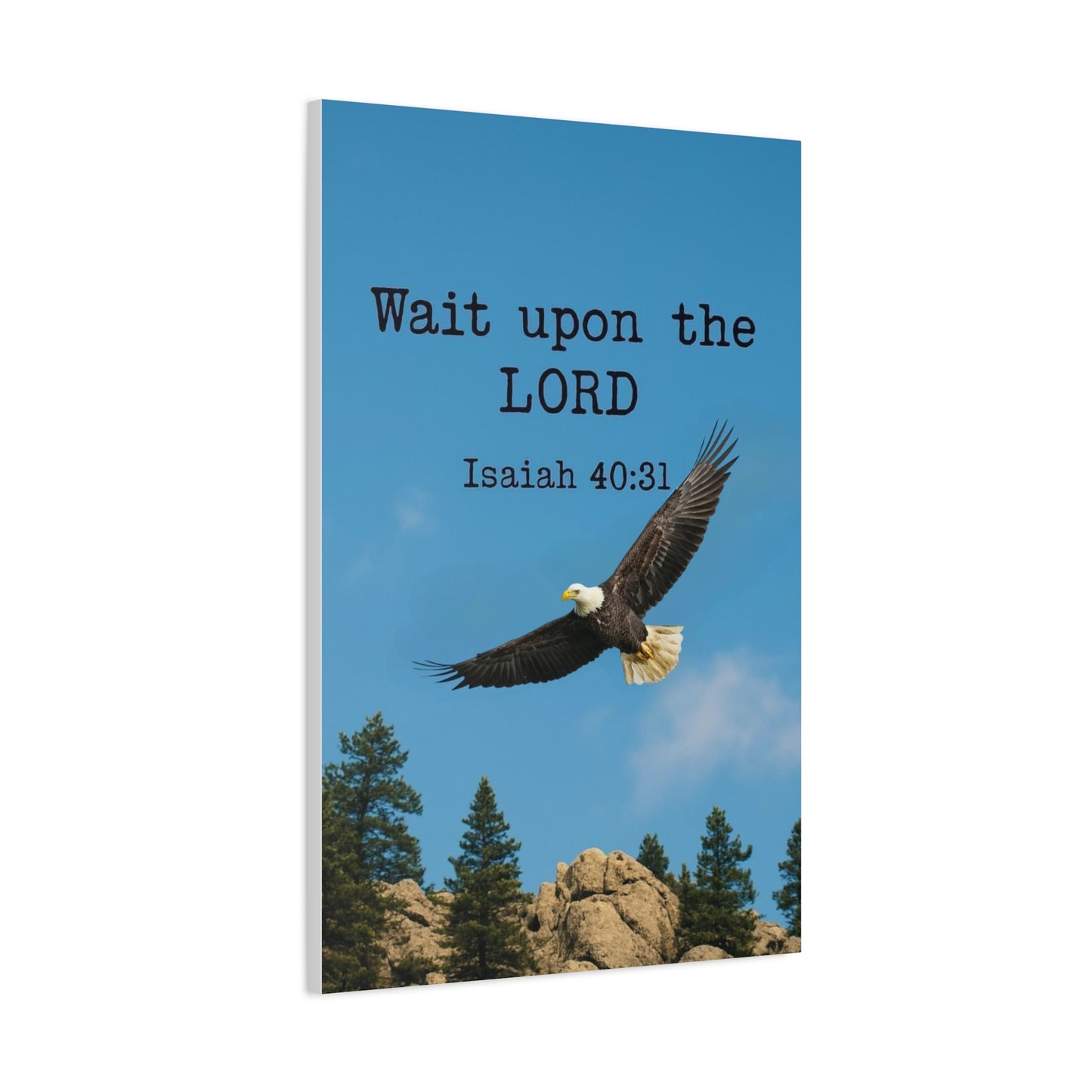 Motivational Wall Art - Eagle Soaring in the Bright Sky - Wait on the LORD - Bible Verse Inspired