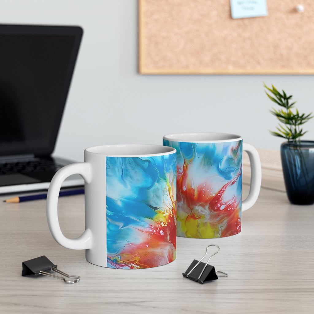 "The First Sunset" - Earth Ceramic Mug - Acrylic Pouring Art Coffee Cup, 11oz, 15oz