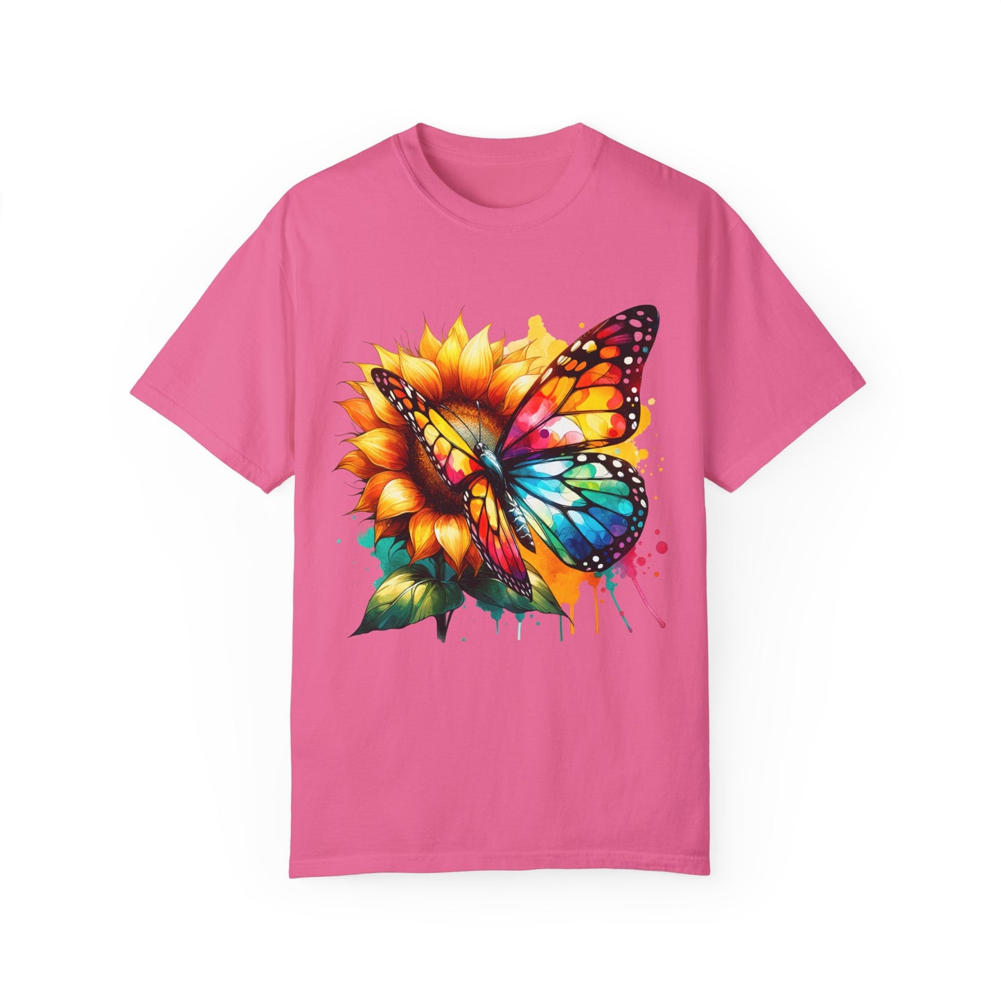 Vibrant Butterfly and Sunflower Unisex T-Shirt - Colorful Nature Art Tee