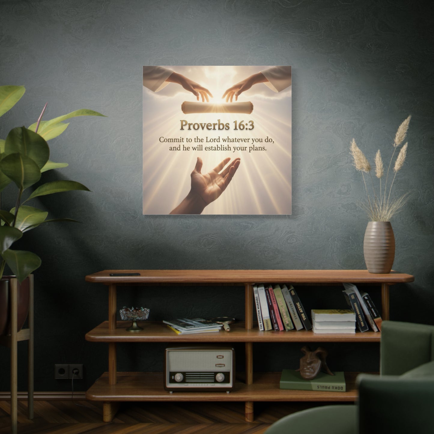 Inspirational Wall Art, Motivational Canvas Print, Home Decor, Christian Gift, Proverbs 16:3 Quote