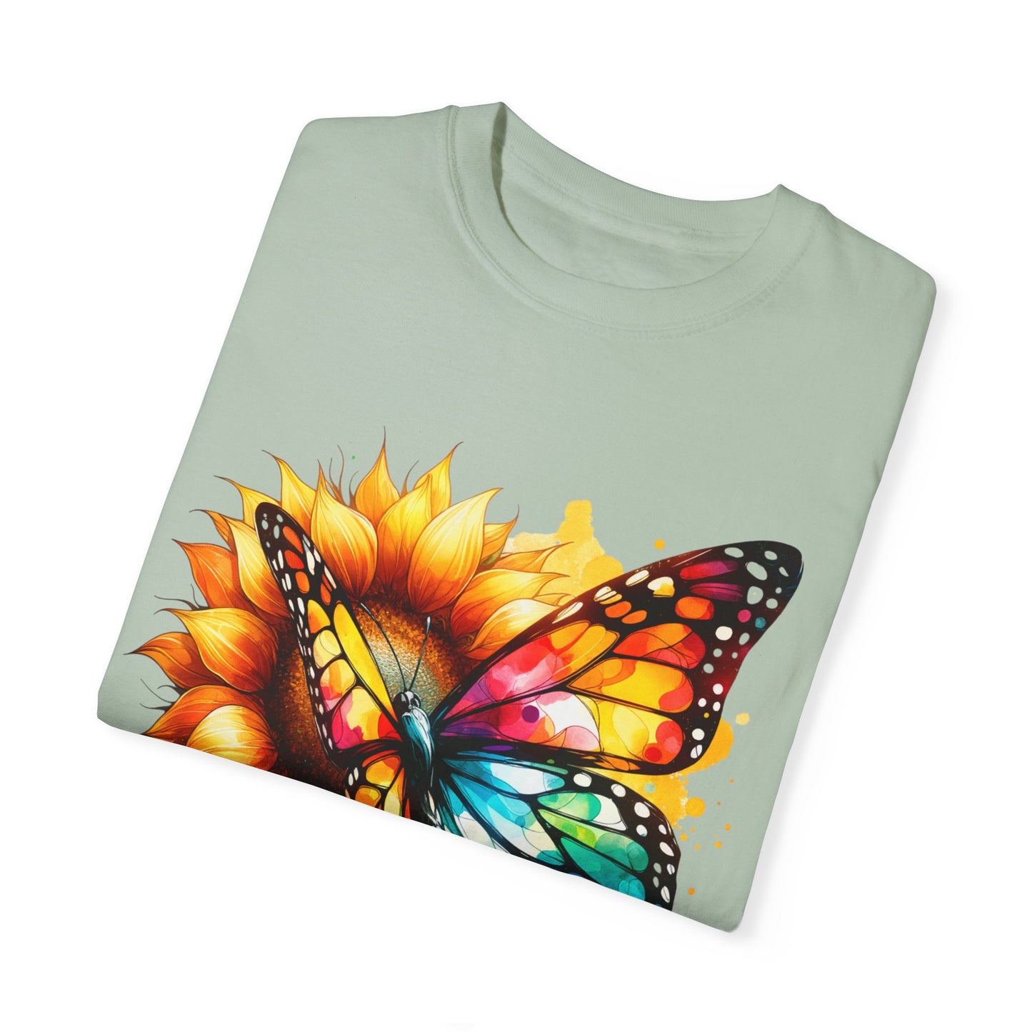 Vibrant Butterfly and Sunflower Unisex T-Shirt - Colorful Nature Art Tee