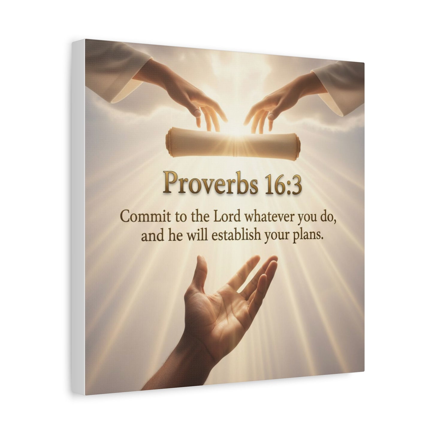 Inspirational Wall Art, Motivational Canvas Print, Home Decor, Christian Gift, Proverbs 16:3 Quote
