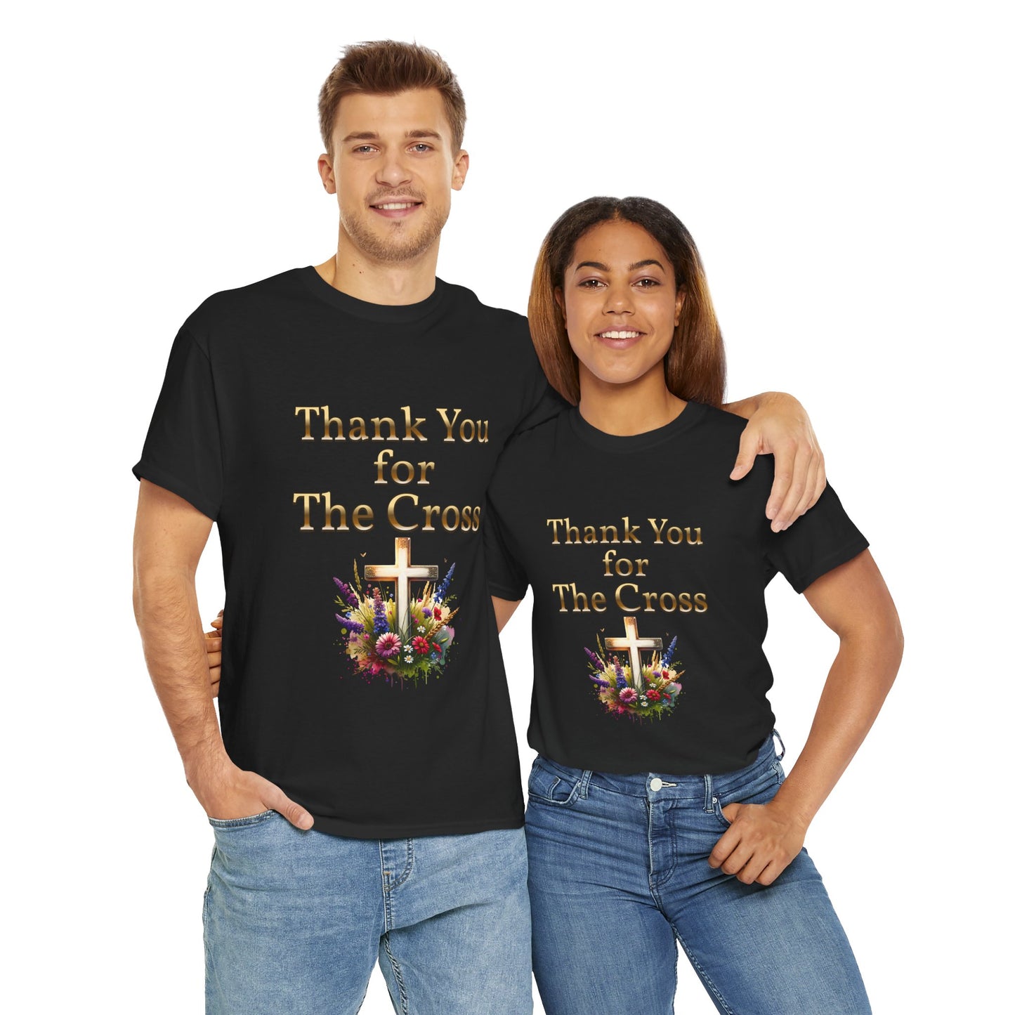 Thank You for THE CROSS with beautiful flowers at base of Cross written in gold Inspirational- Creative & Unique Design
