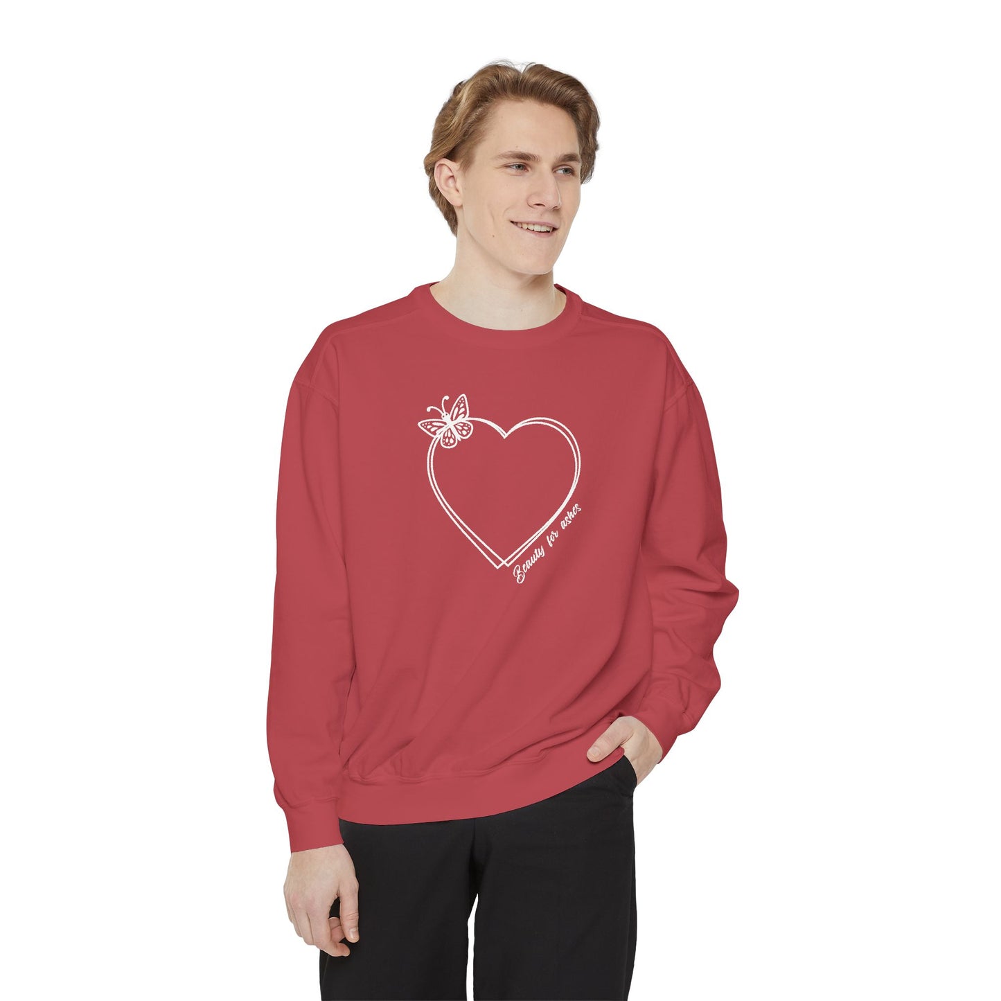 Garment-Dyed Heart Sweatshirt - 'Beauty for ashes' Design with butterfly