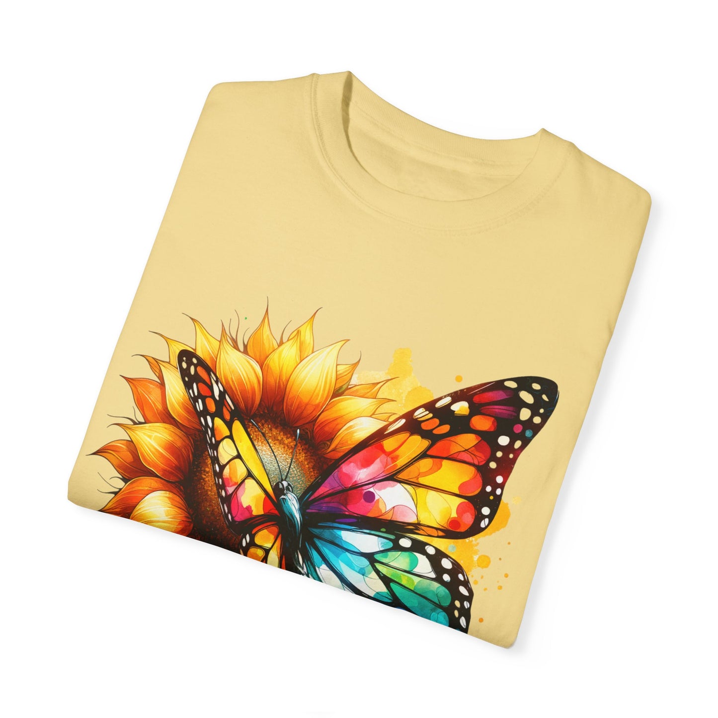 Vibrant Butterfly and Sunflower Unisex T-Shirt - Colorful Nature Art Tee