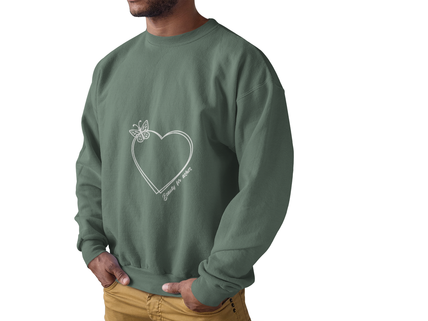 Garment-Dyed Heart Sweatshirt - 'Beauty for ashes' Design with butterfly