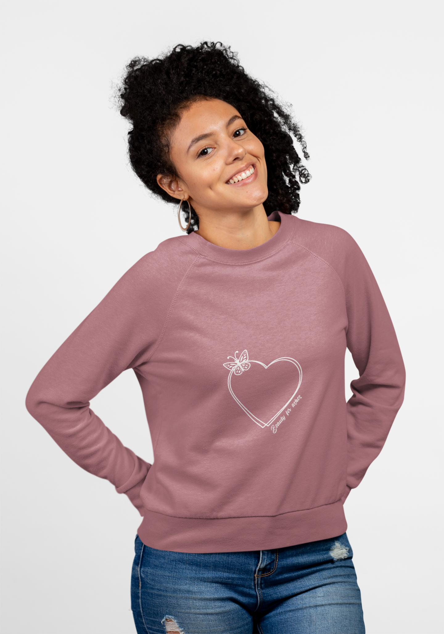Garment-Dyed Heart Sweatshirt - 'Beauty for ashes' Design with butterfly