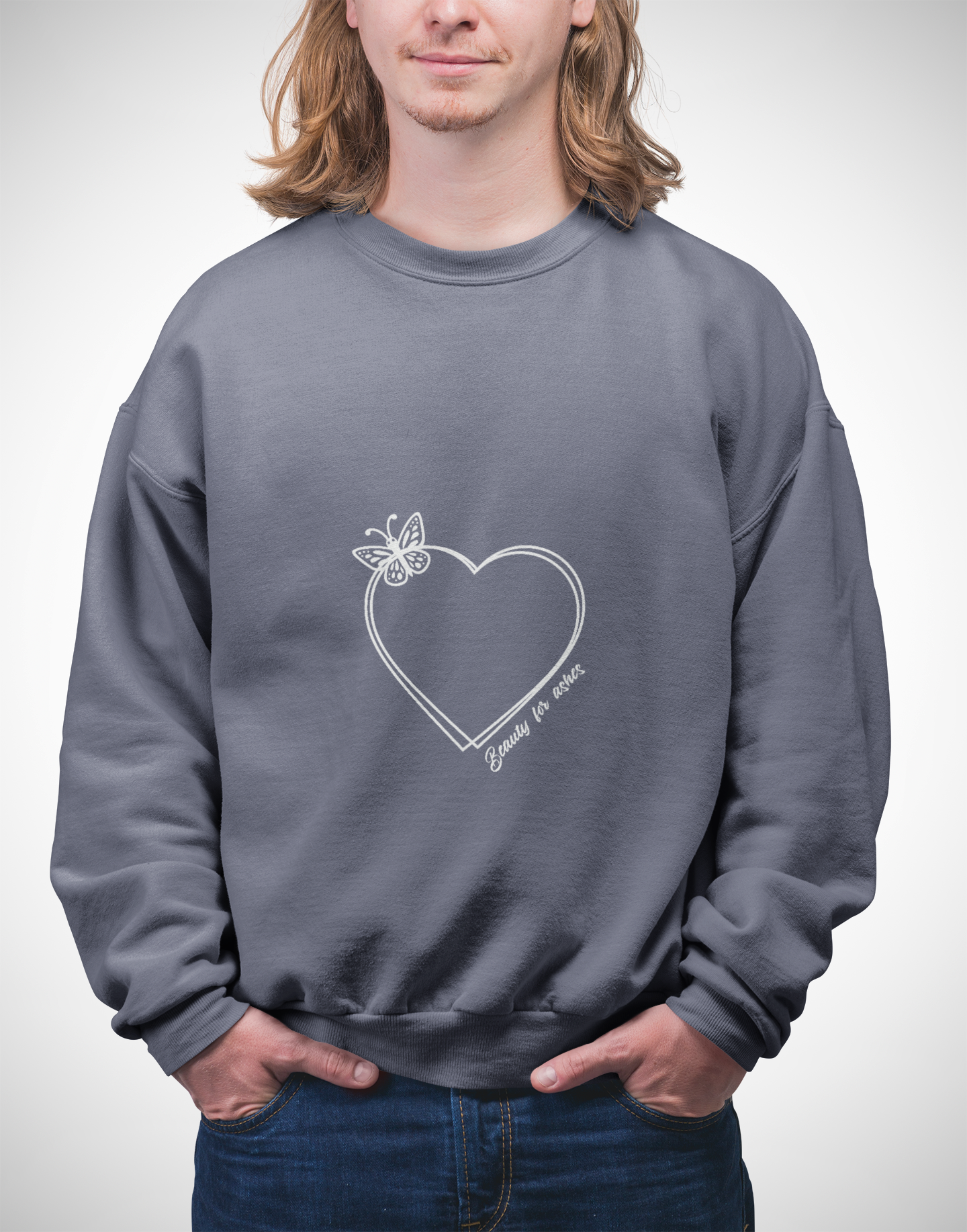 Garment-Dyed Heart Sweatshirt - 'Beauty for ashes' Design with butterfly