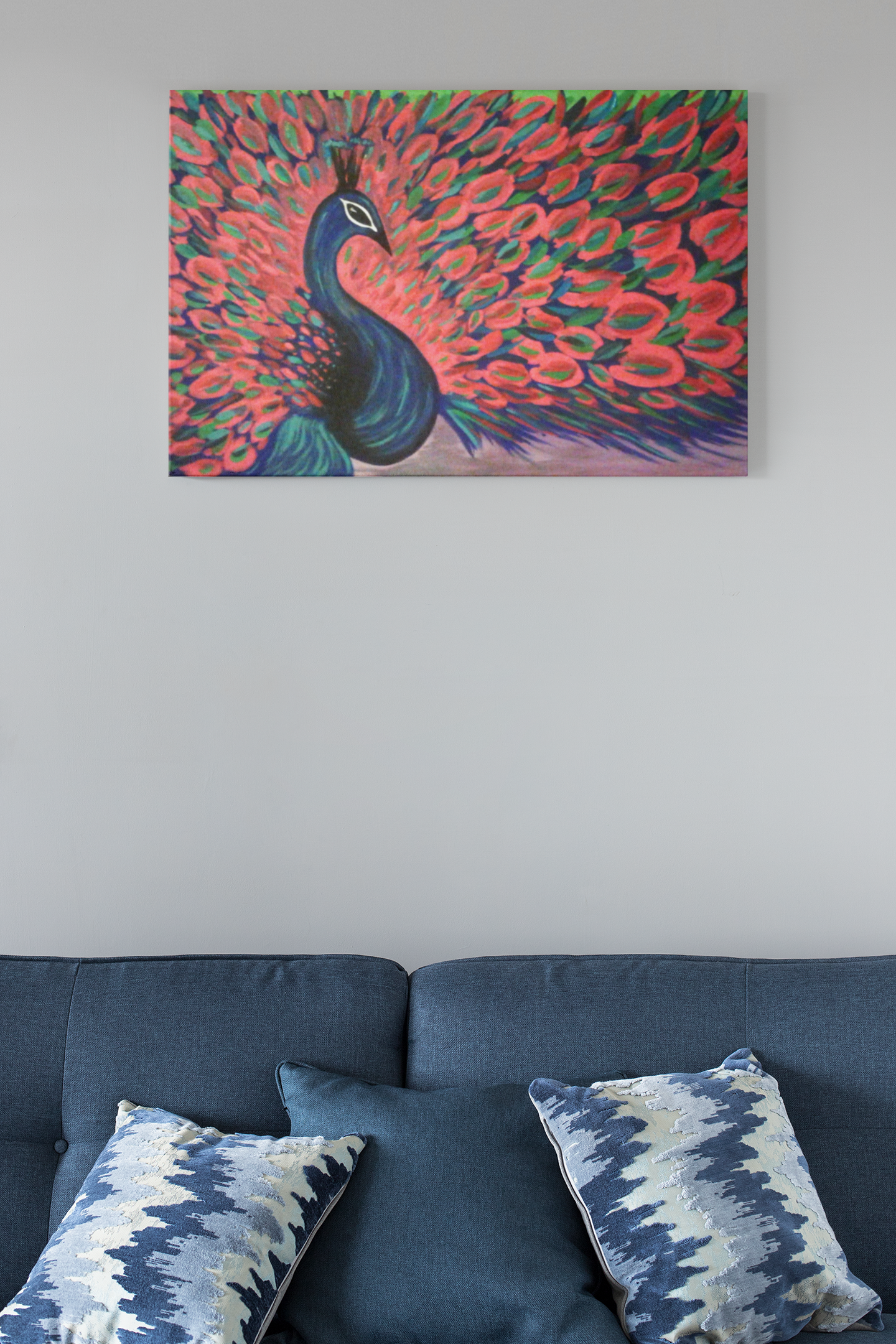 Vibrant Peacock Canvas Art - Colorful Stretched Wall Decor