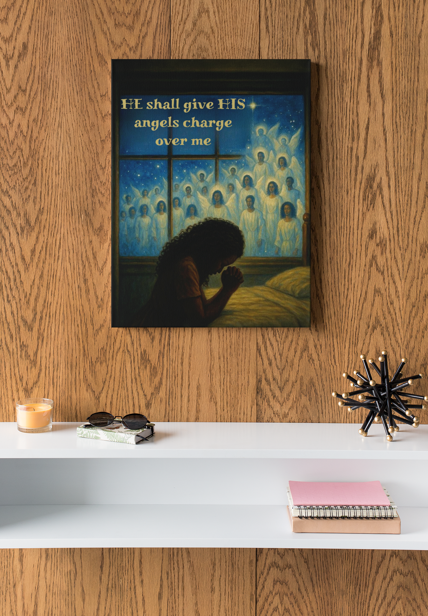 Inspirational Canvas Wall Art, Religious Home Decor, Angel Prayer Artwork, Spiritual Art Print, Christian Decor