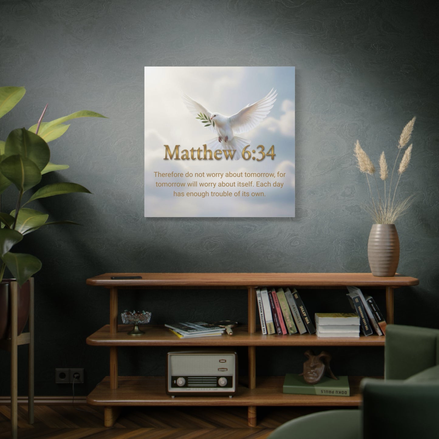 Inspirational Wall Art, Matthew 6:34 Canvas Print, Christian Decor, Uplifting Home Decoration, Motivational Gift
