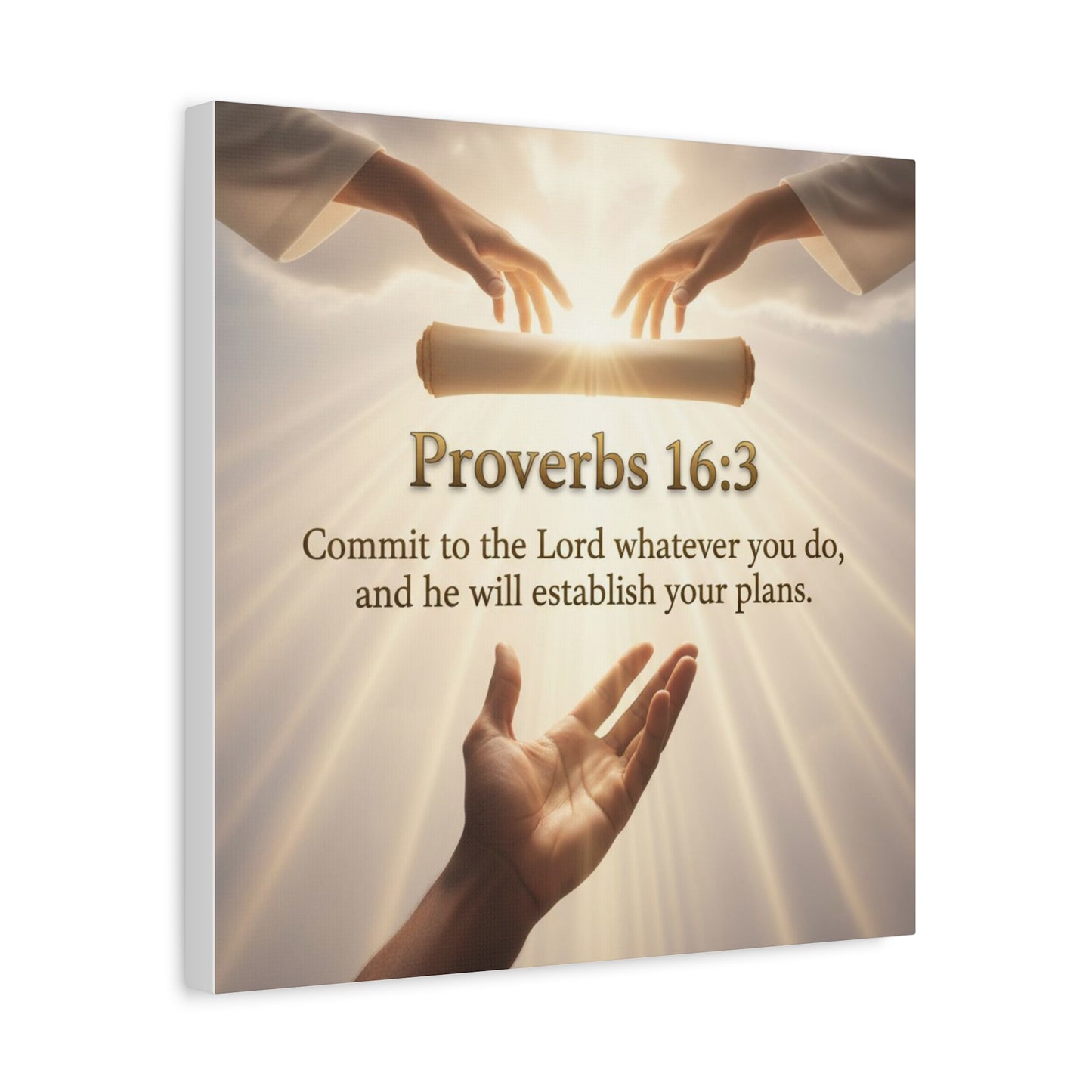 Inspirational Wall Art, Motivational Canvas Print, Home Decor, Christian Gift, Proverbs 16:3 Quote