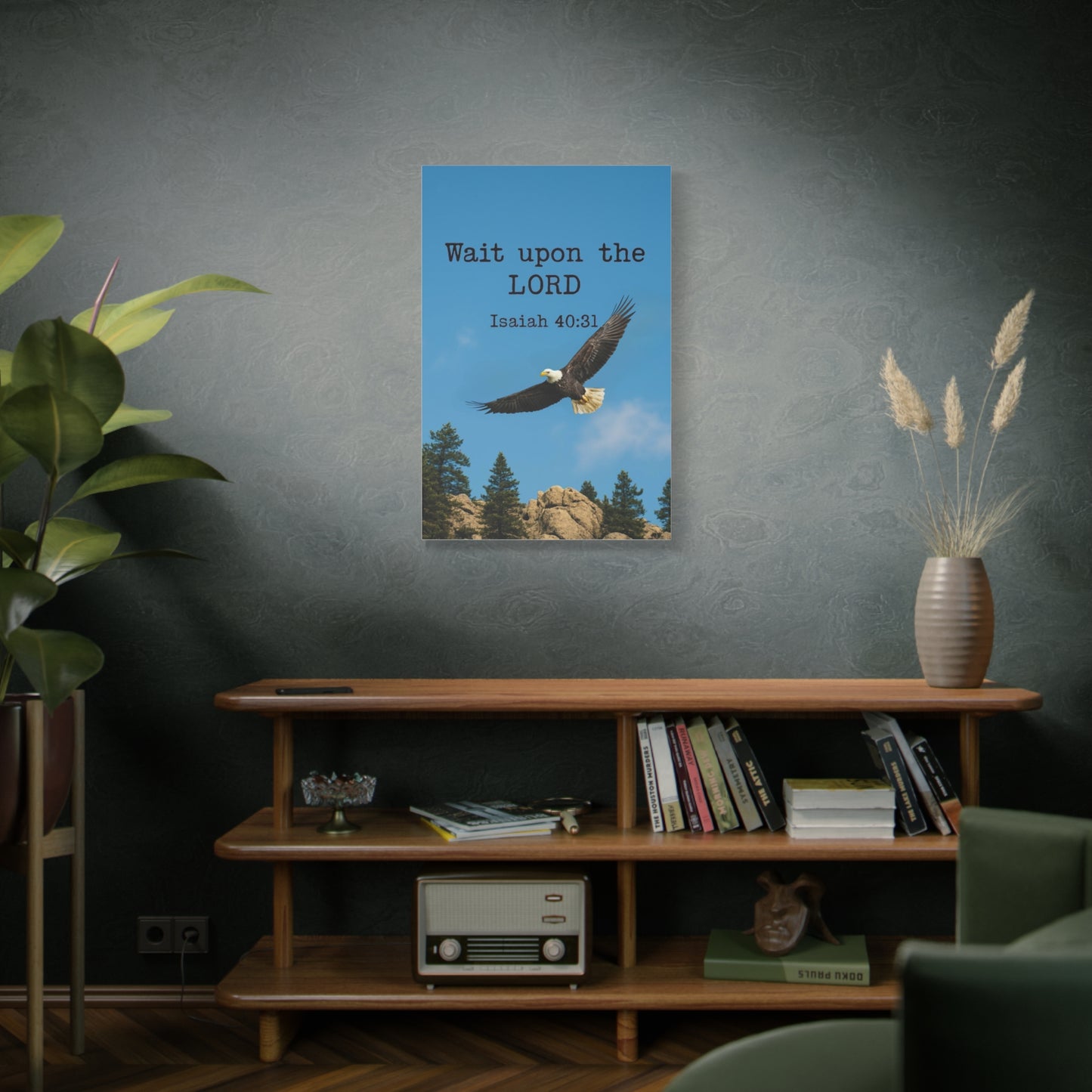Motivational Wall Art - Eagle Soaring in the Bright Sky - Wait on the LORD - Bible Verse Inspired