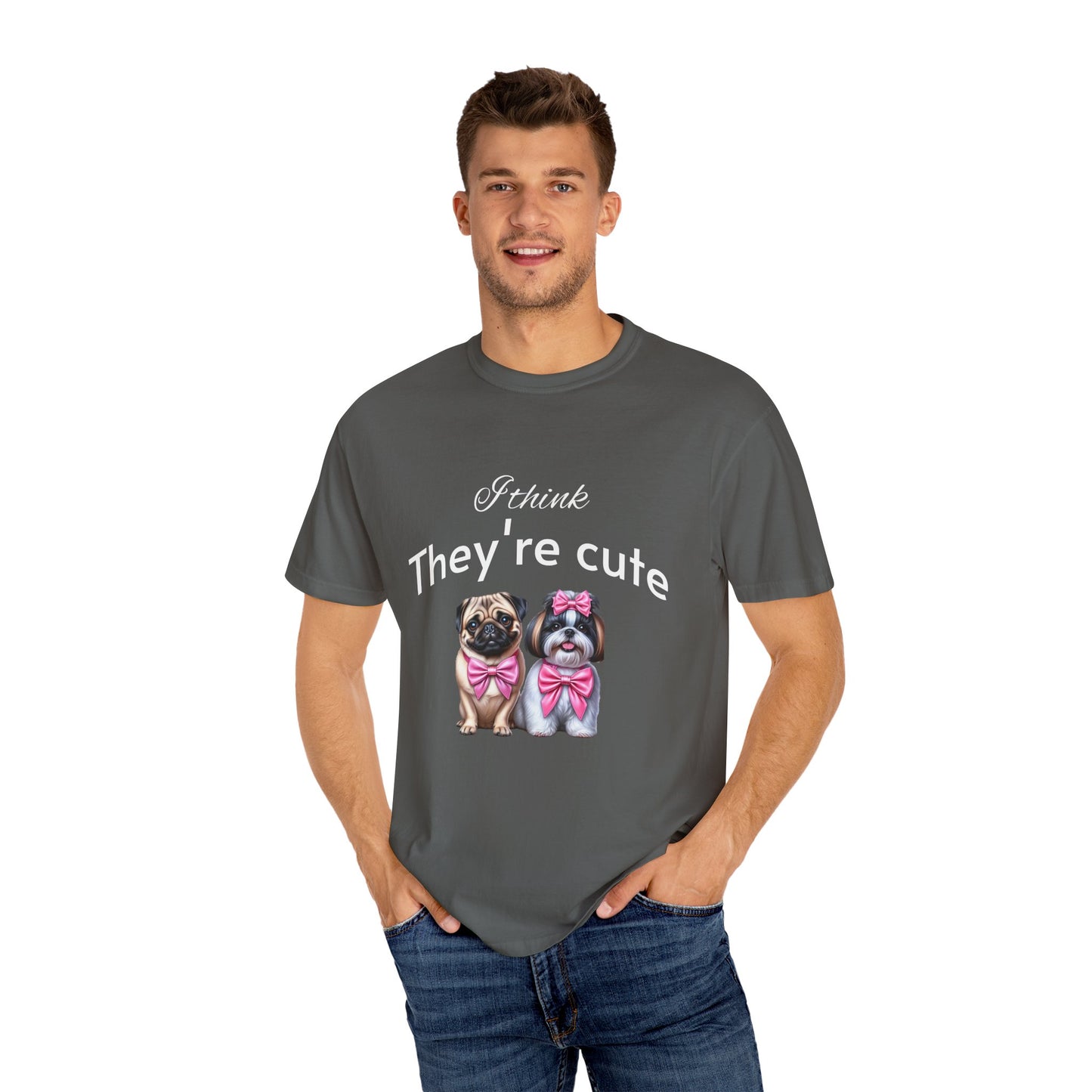 I think they're cute - an adorable pug and a cute shih tzu toy dog - Unisex T-Shirt - Nature Art Tee