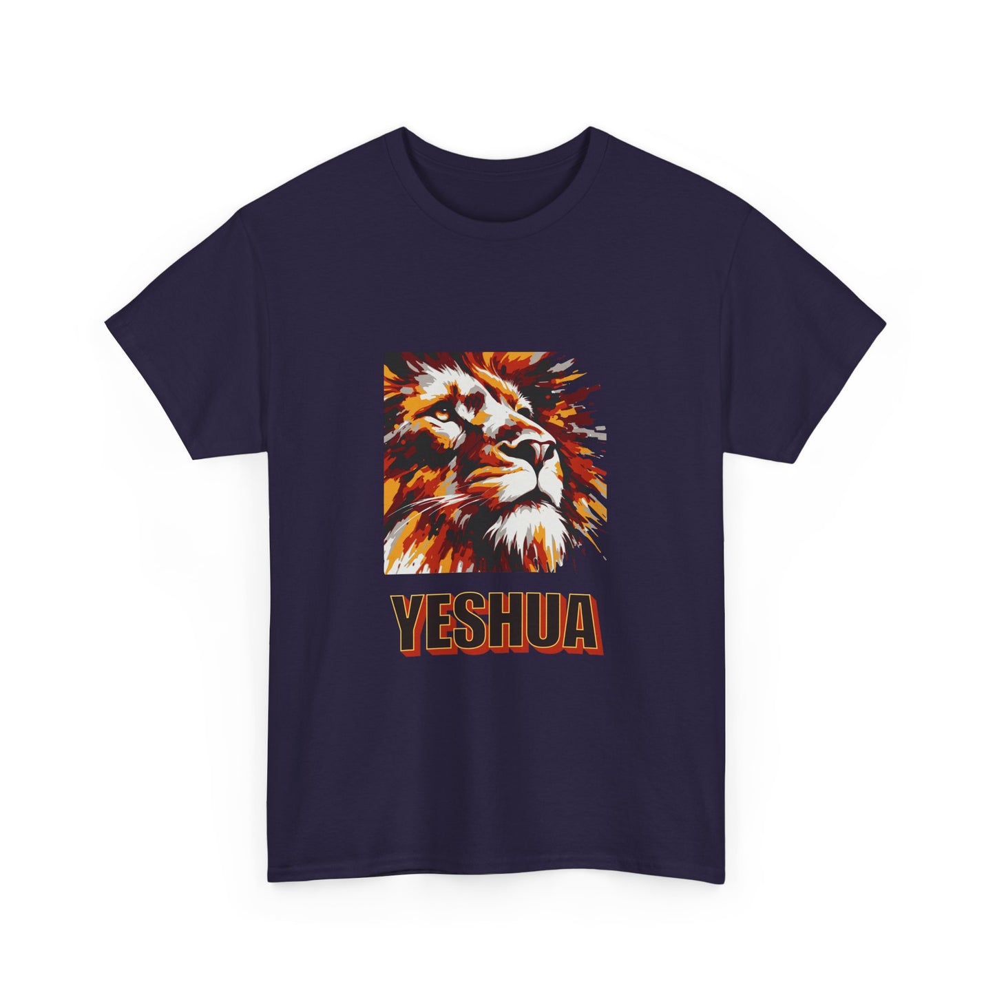 YESHUA - a warmly coloured t shirt with an abstract painting of a lion Inspirational- Creative & Unique Design