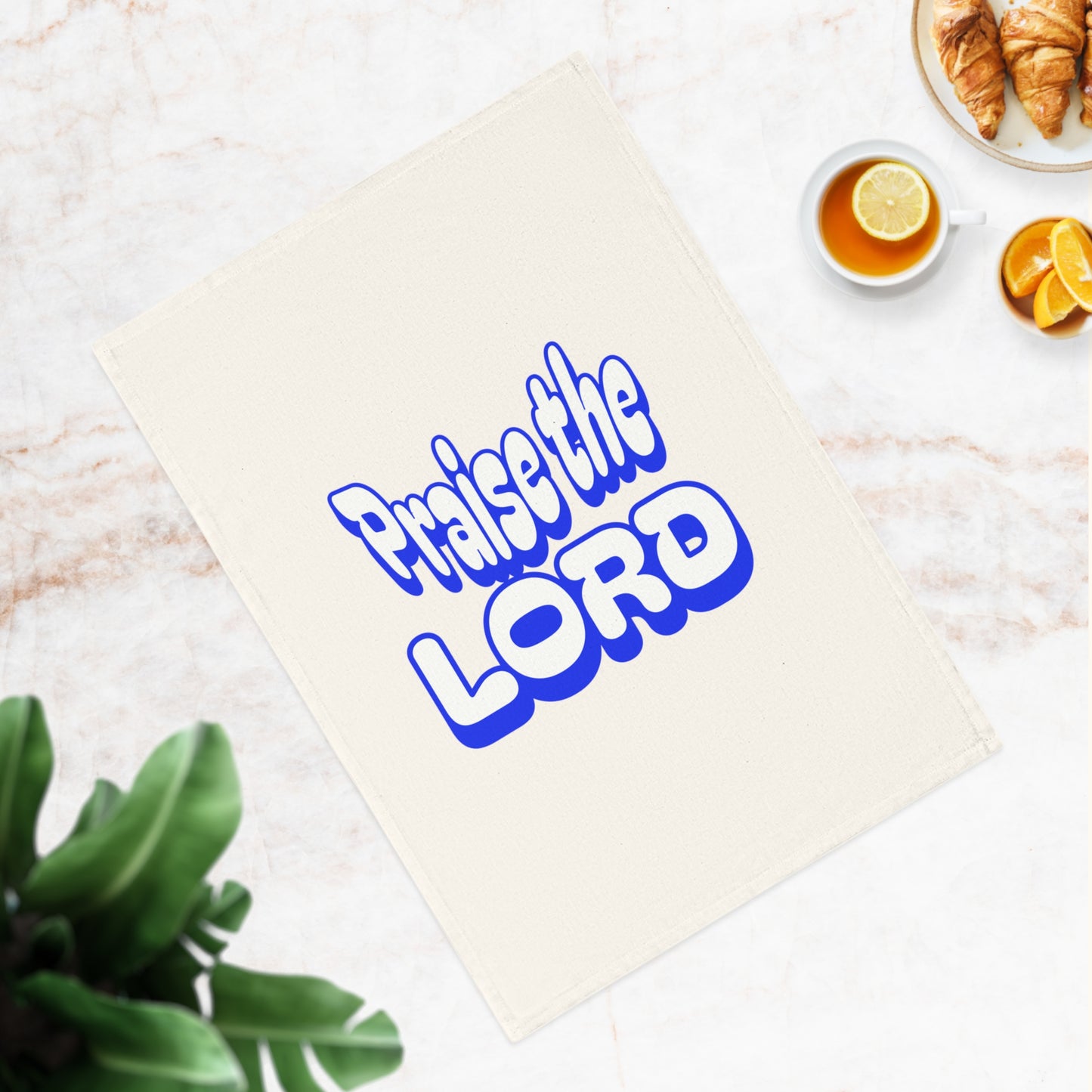 Praise the Lord Cotton Tea Towel - Inspirational Kitchen Decor for Faithful Home