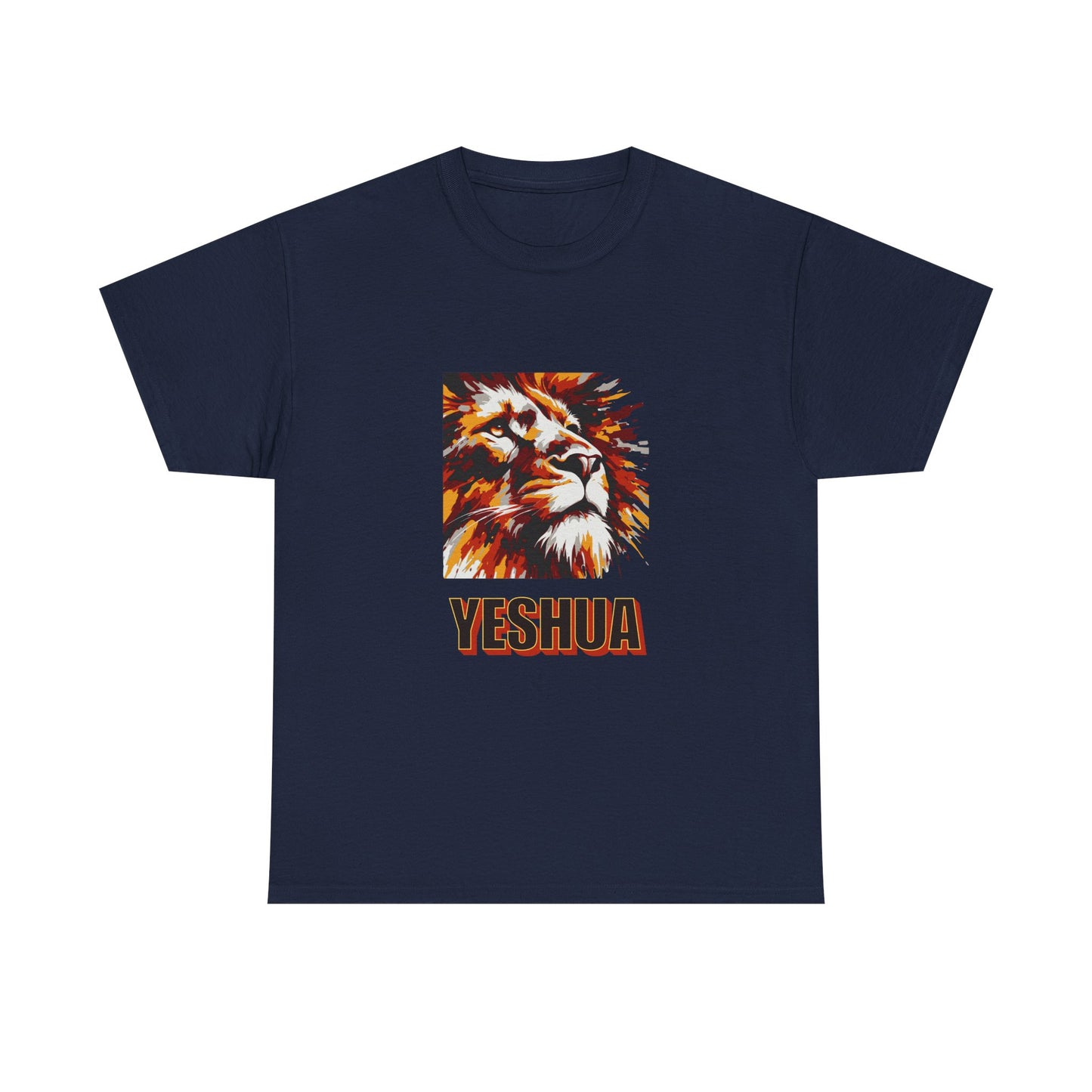 YESHUA - a warmly coloured t shirt with an abstract painting of a lion Inspirational- Creative & Unique Design