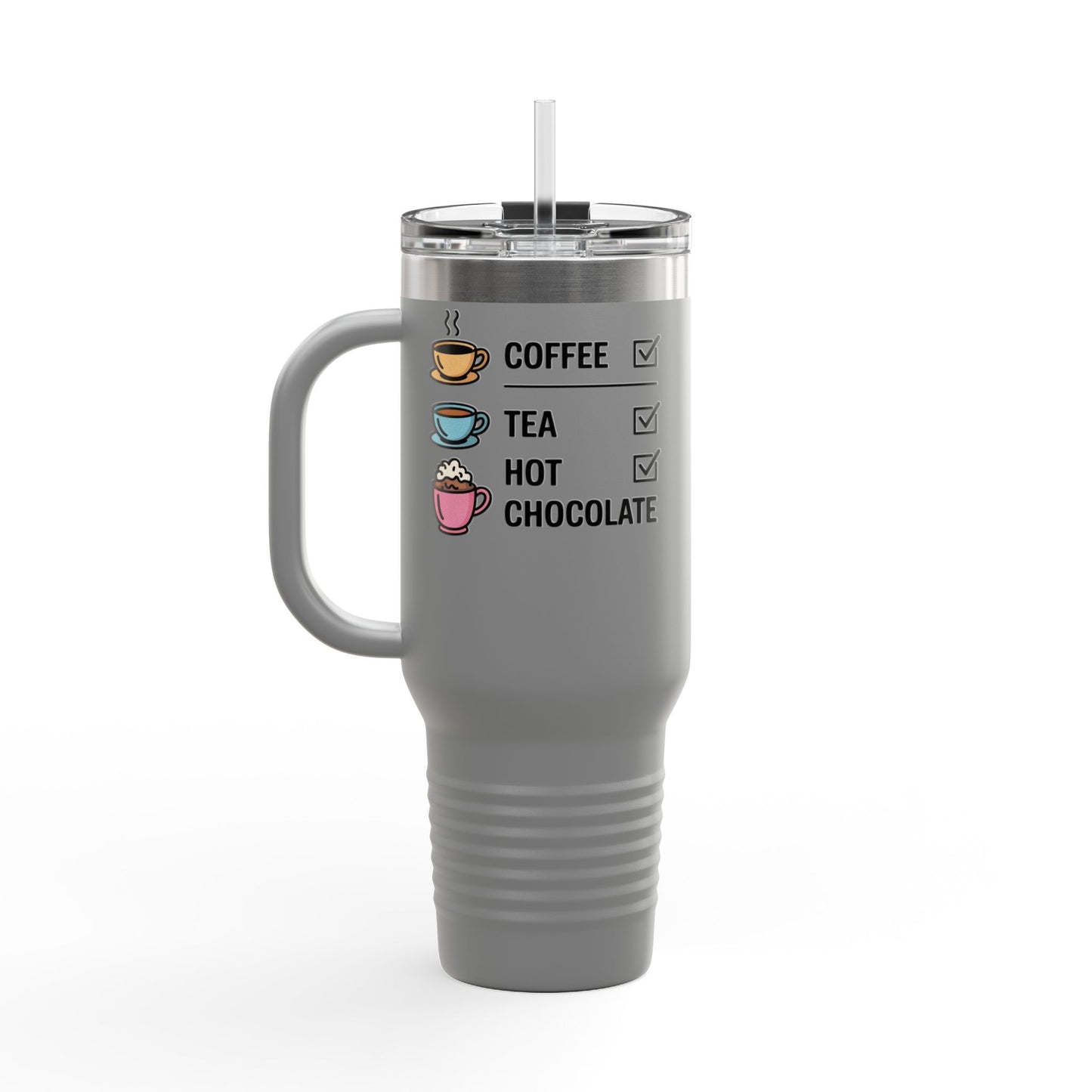 40oz Insulated Travel Mug - Coffee, Tea, Hot Chocolate Checklist - What is your favorite?