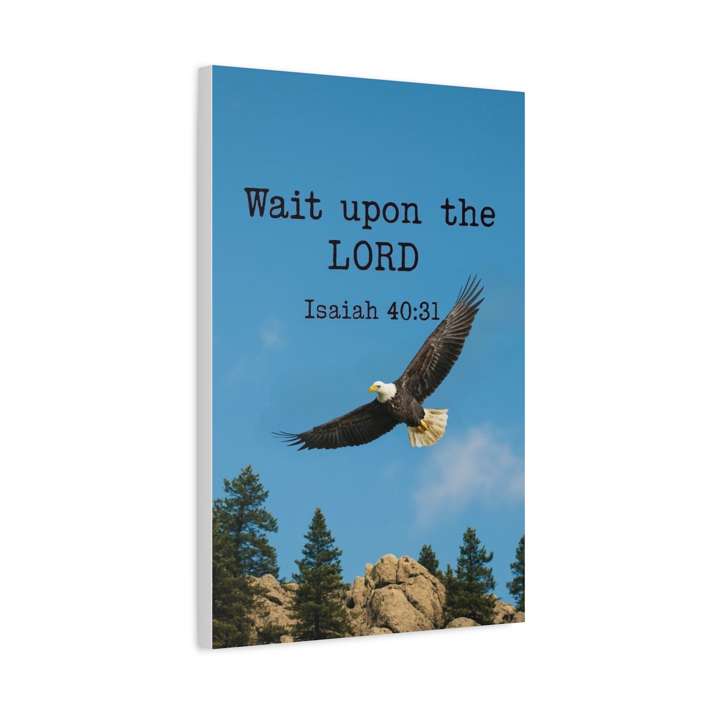 Motivational Wall Art - Eagle Soaring in the Bright Sky - Wait on the LORD - Bible Verse Inspired