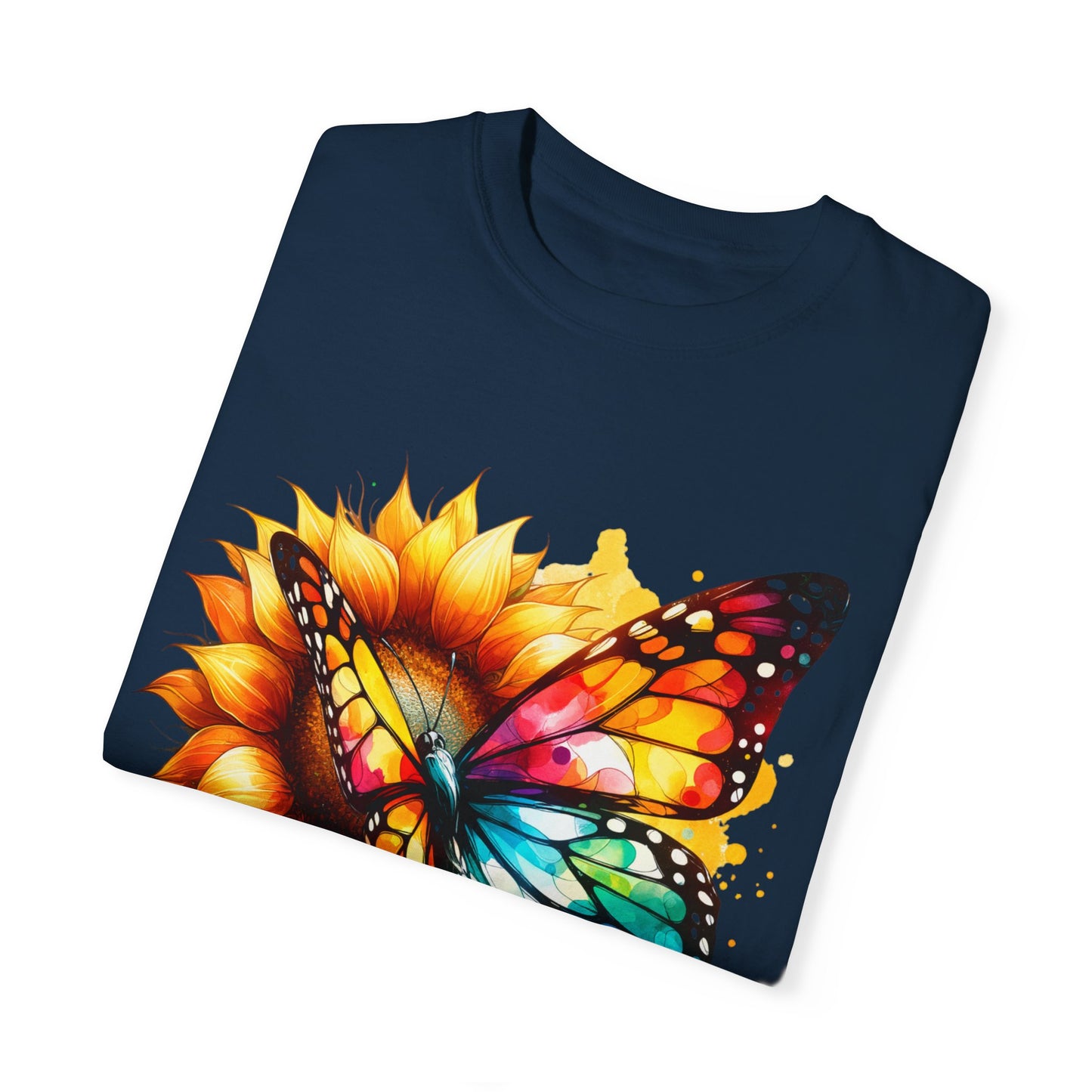 Vibrant Butterfly and Sunflower Unisex T-Shirt - Colorful Nature Art Tee