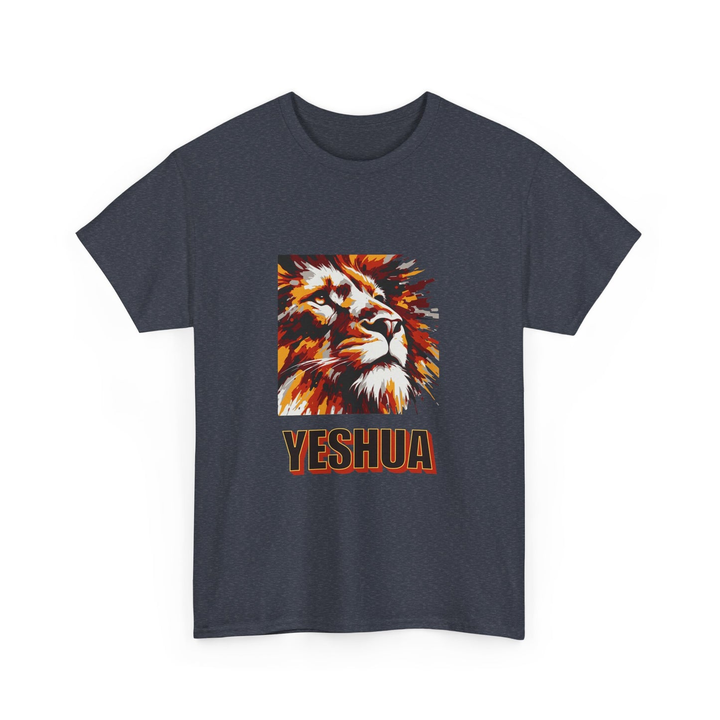 YESHUA - a warmly coloured t shirt with an abstract painting of a lion Inspirational- Creative & Unique Design
