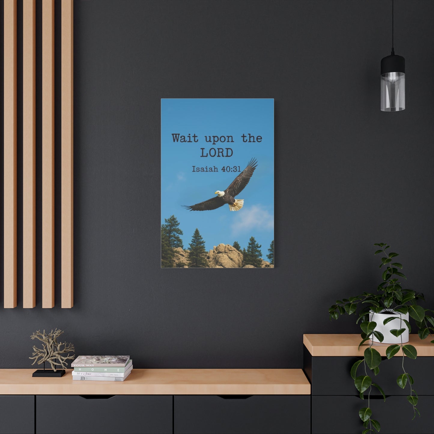 Motivational Wall Art - Eagle Soaring in the Bright Sky - Wait on the LORD - Bible Verse Inspired