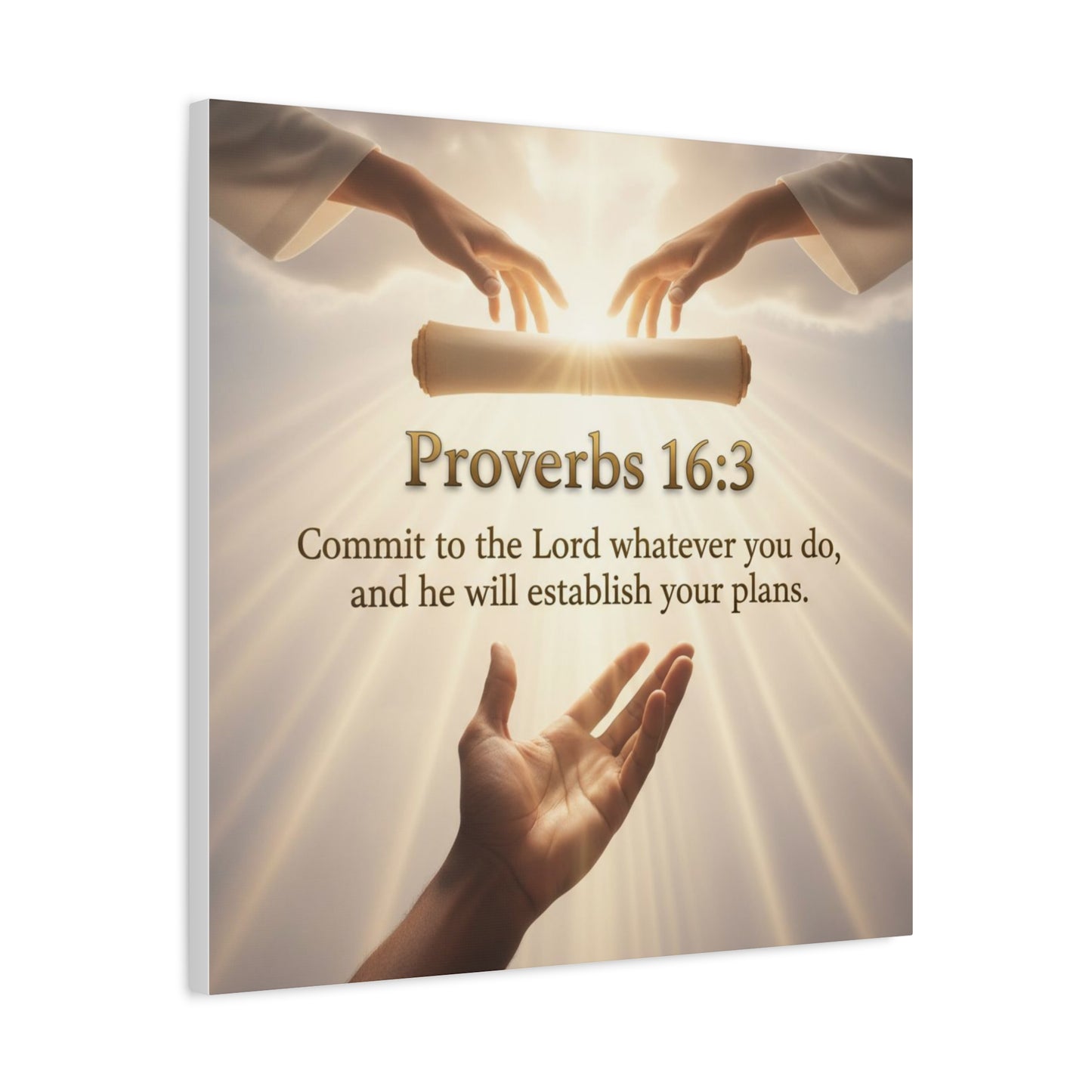Inspirational Wall Art, Motivational Canvas Print, Home Decor, Christian Gift, Proverbs 16:3 Quote