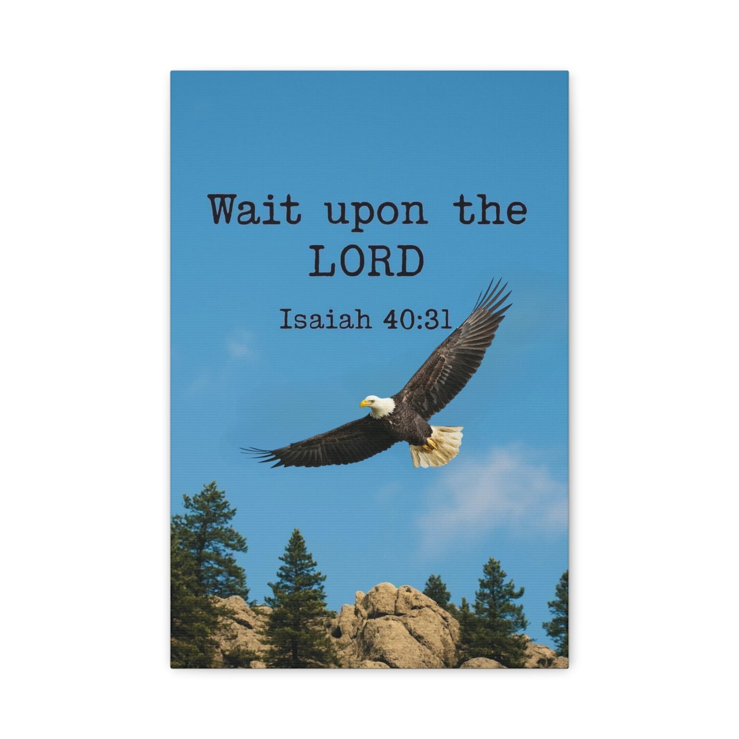 Motivational Wall Art - Eagle Soaring in the Bright Sky - Wait on the LORD - Bible Verse Inspired
