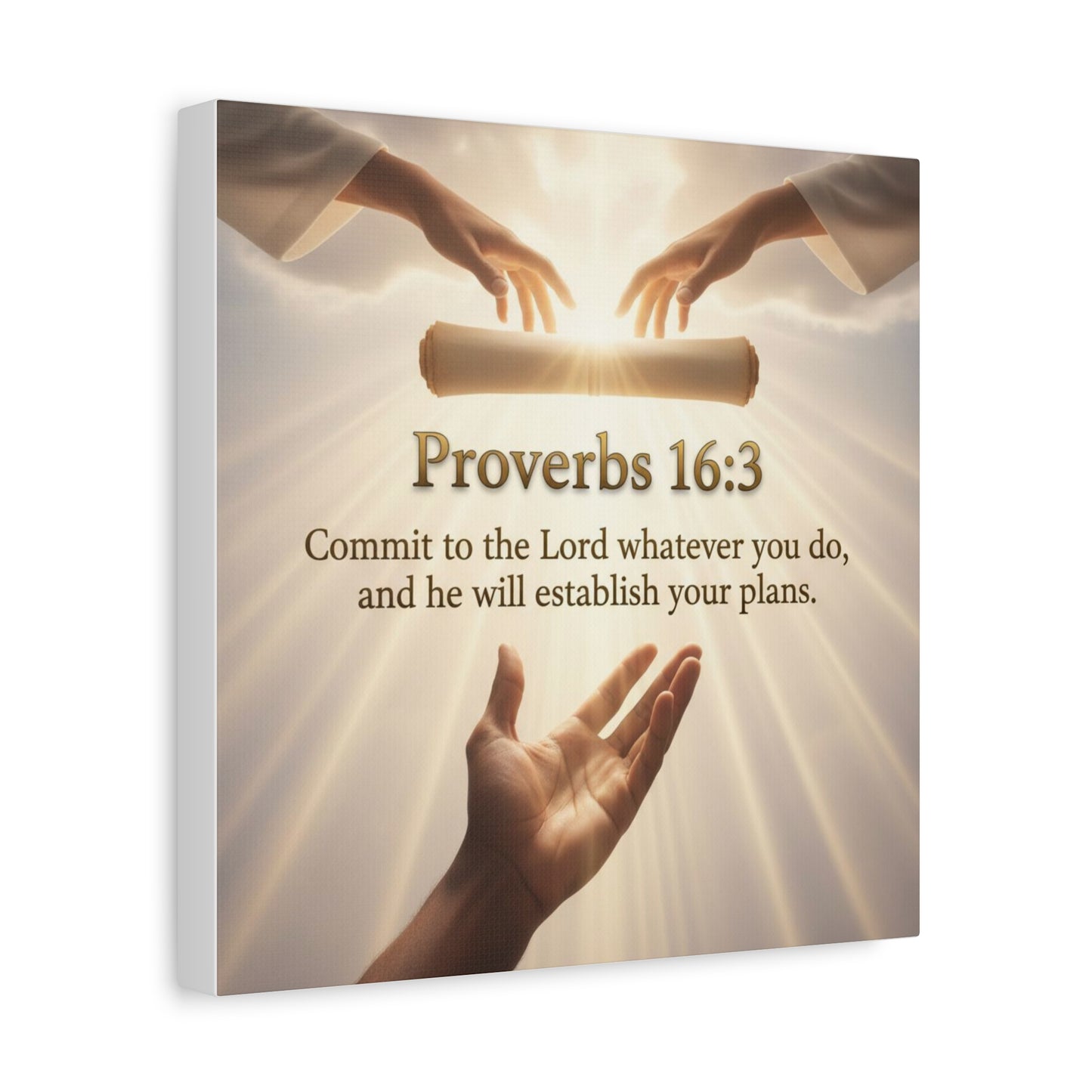 Inspirational Wall Art, Motivational Canvas Print, Home Decor, Christian Gift, Proverbs 16:3 Quote