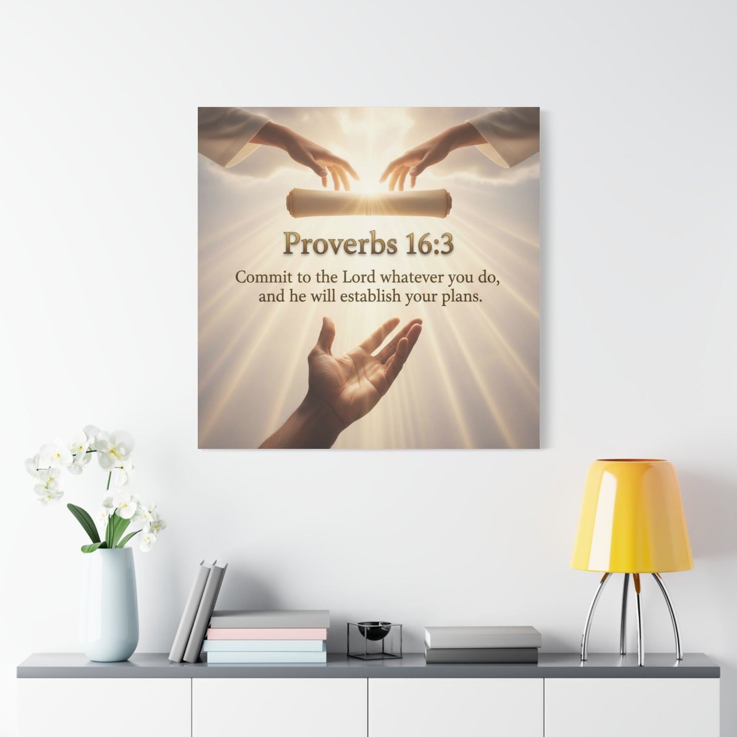 Inspirational Wall Art, Motivational Canvas Print, Home Decor, Christian Gift, Proverbs 16:3 Quote