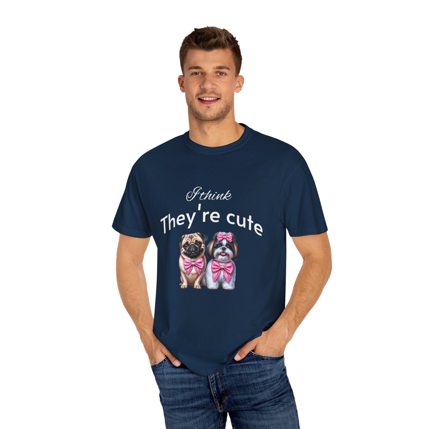 I think they're cute - an adorable pug and a cute shih tzu toy dog - Unisex T-Shirt - Nature Art Tee