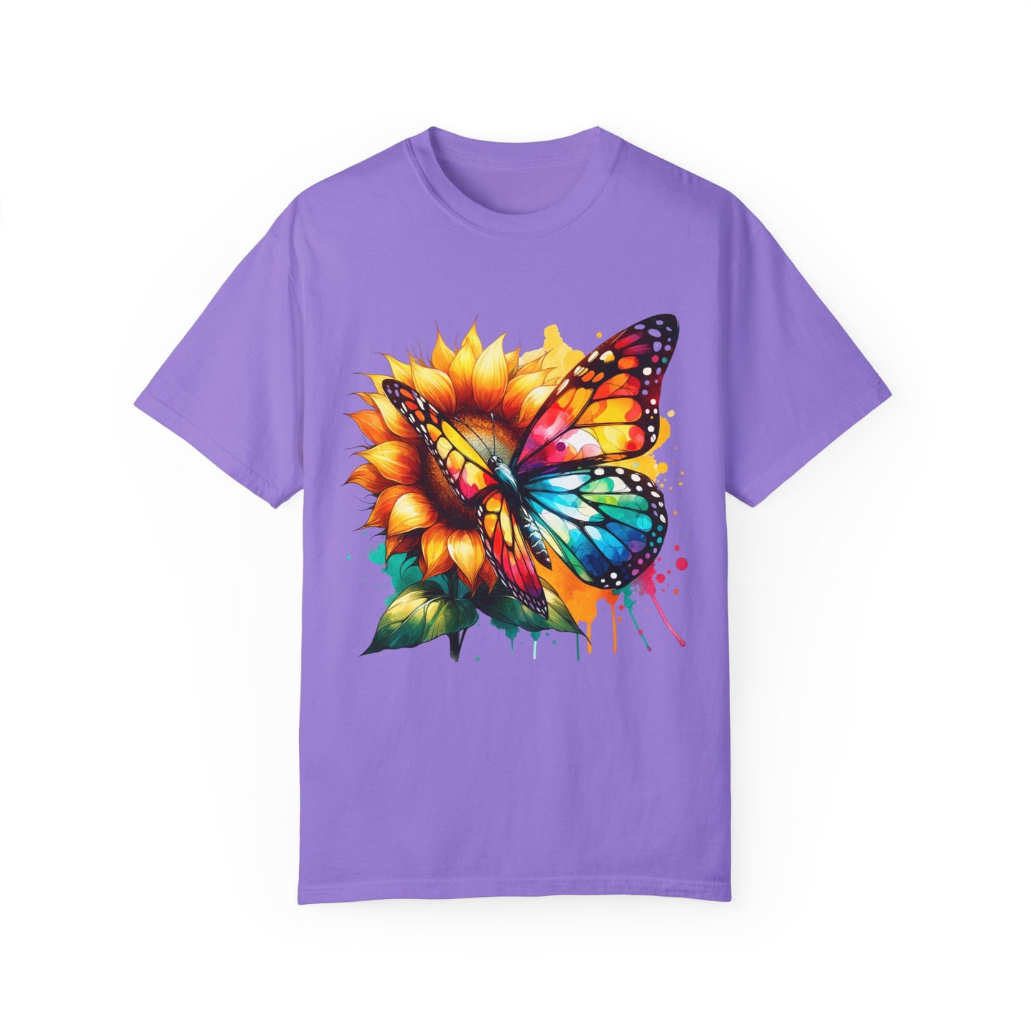 Vibrant Butterfly and Sunflower Unisex T-Shirt - Colorful Nature Art Tee