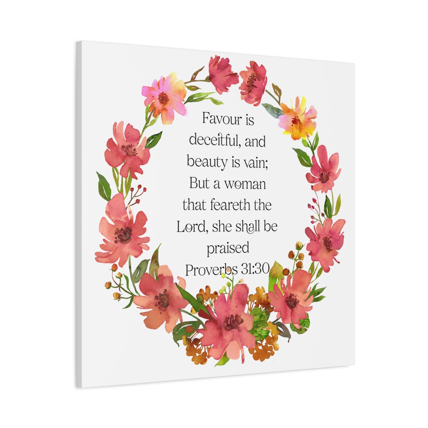 Floral Scripture Canvas Wall Art, Home Decor, Inspirational Gift, Proverbs 31:30, Christian Decor, Women’s Empowerment, Motivational Wall Art
