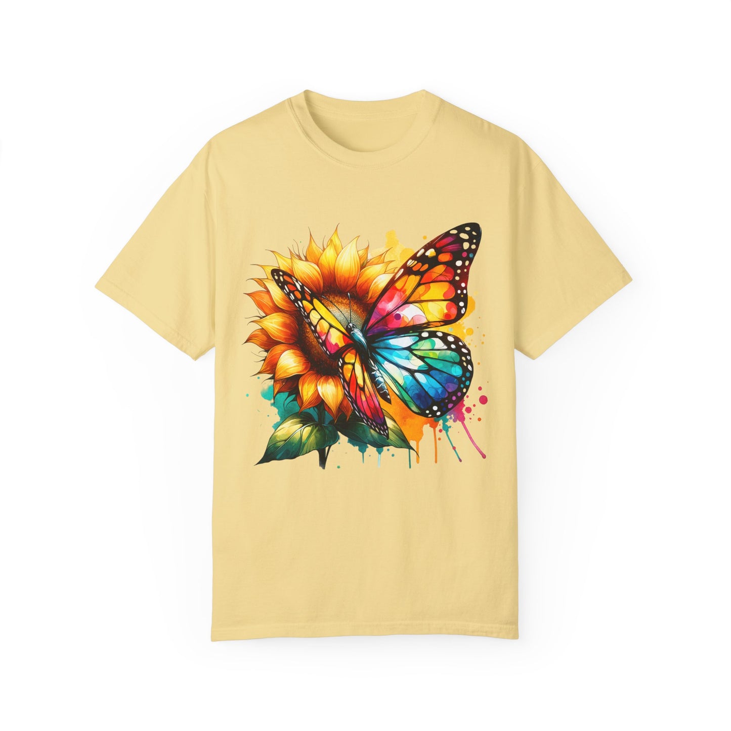 Vibrant Butterfly and Sunflower Unisex T-Shirt - Colorful Nature Art Tee