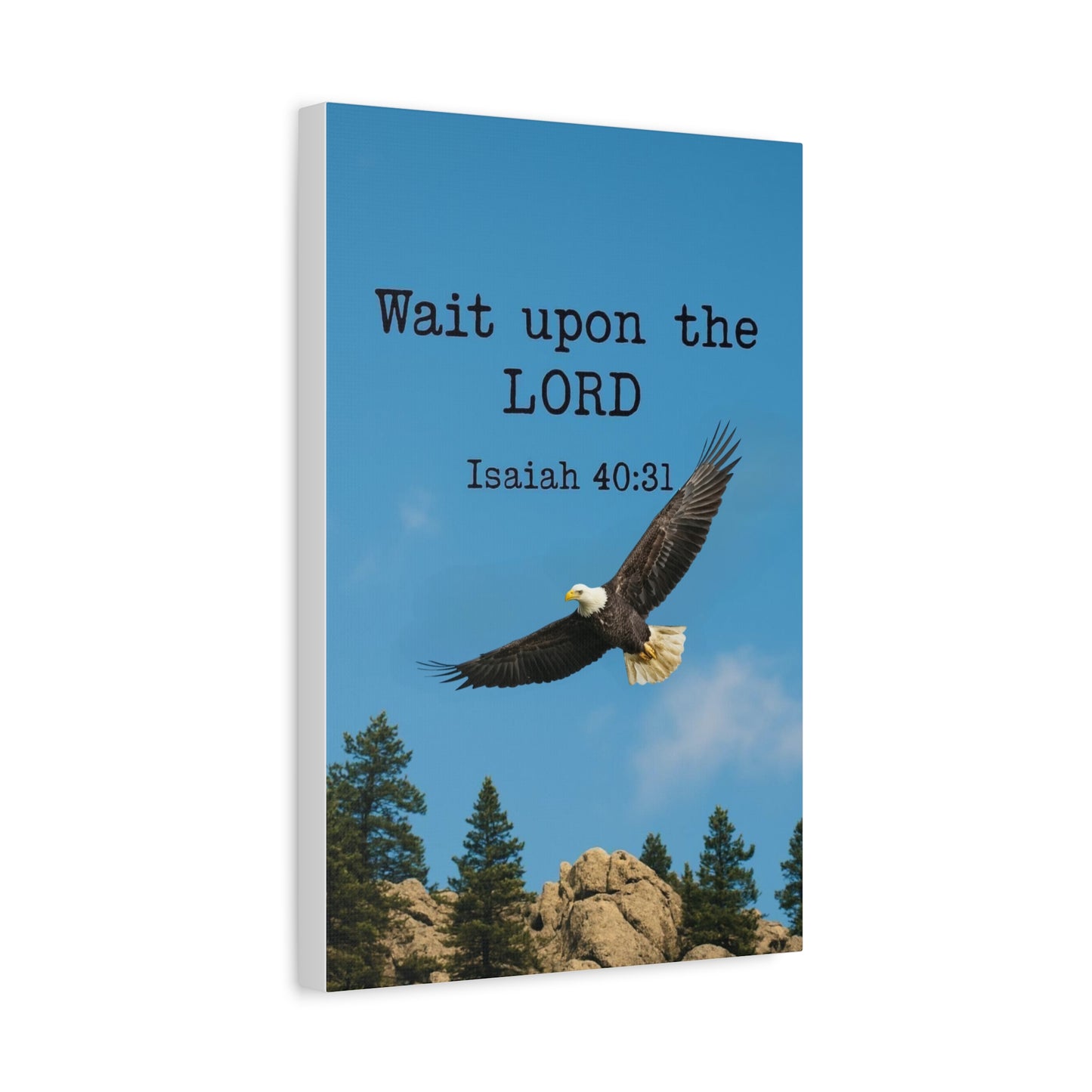 Motivational Wall Art - Eagle Soaring in the Bright Sky - Wait on the LORD - Bible Verse Inspired