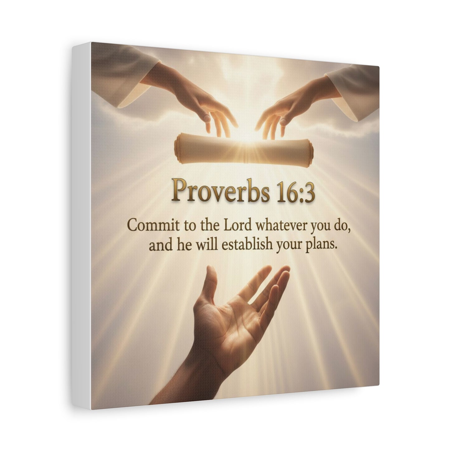 Inspirational Wall Art, Motivational Canvas Print, Home Decor, Christian Gift, Proverbs 16:3 Quote