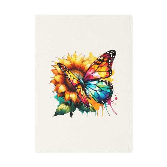 Vibrant Butterfly & Sunflower Cotton Tea Towel - Colorful Kitchen Decor