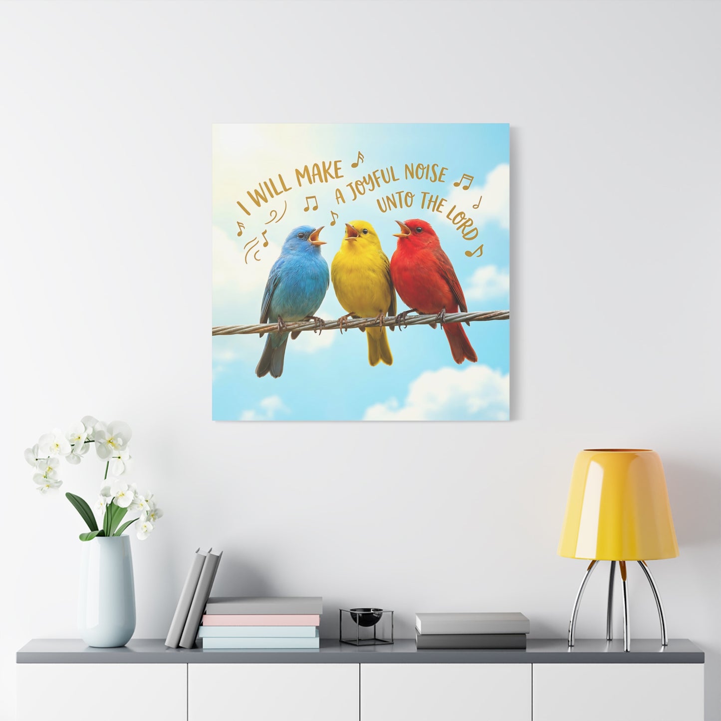 Joyful Birds Canvas Wall Art — "I Will Make A Joyful Noise unto the Lord" Motivational Wall Art