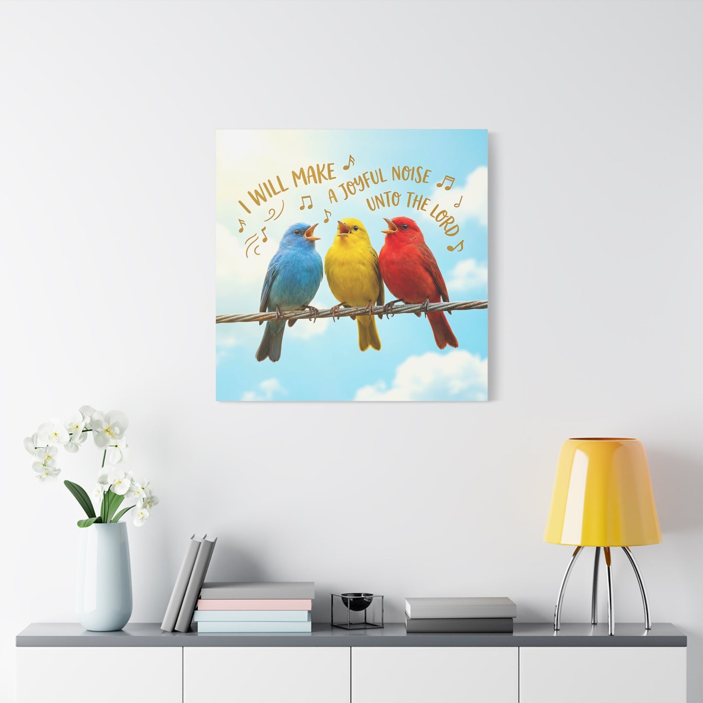 Joyful Birds Canvas Wall Art — "I Will Make A Joyful Noise unto the Lord" Motivational Wall Art